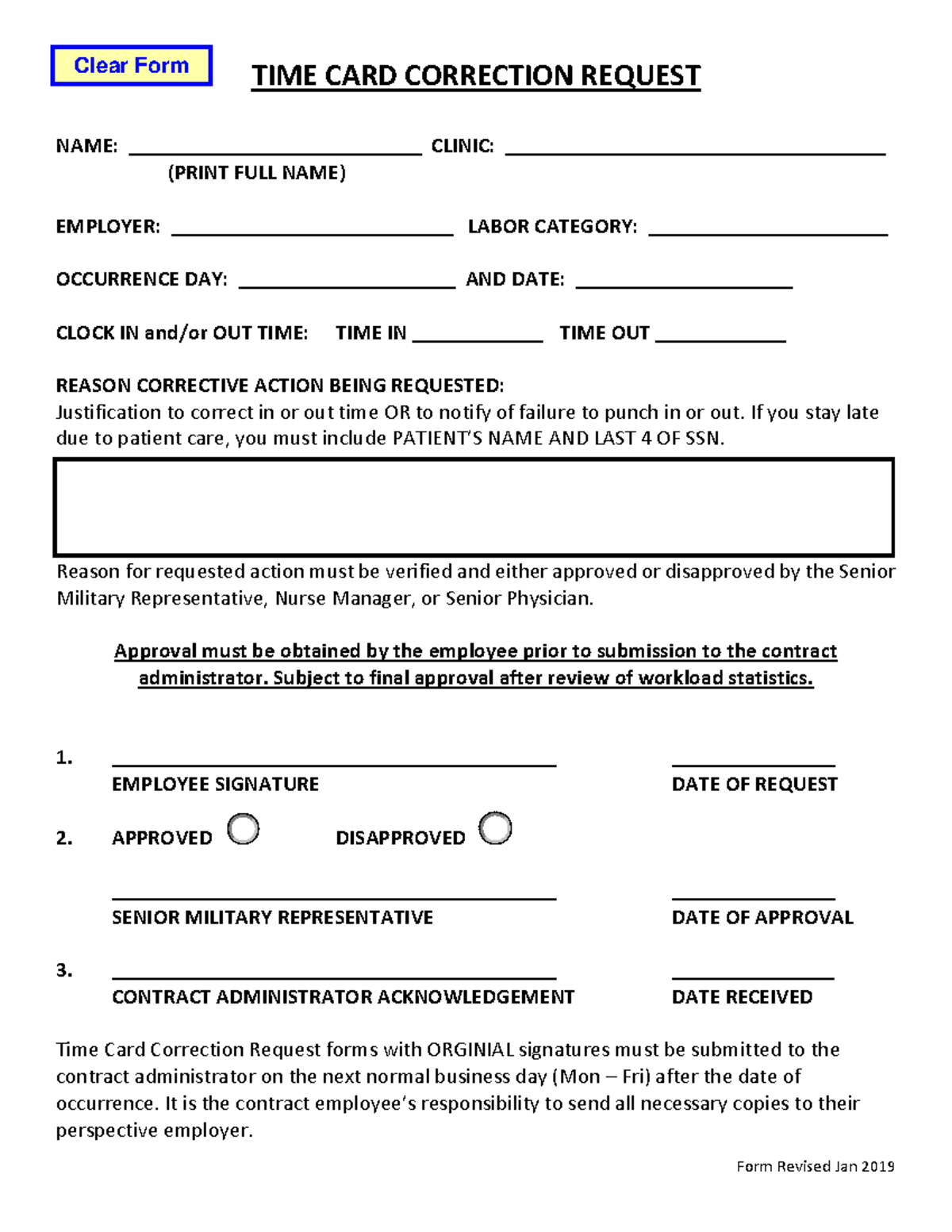 TCCR Luke n/a Form Revised Jan 2019 TIME CARD CORRECTION REQUEST