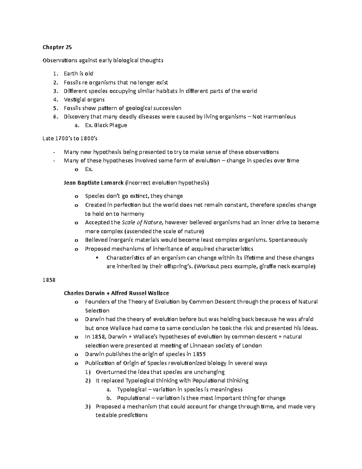 Gen Bio 2 Chapter 25+26 Exam1 notes - Chapter 25 Observations against ...