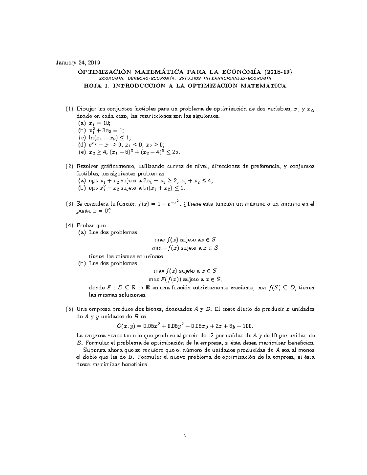 Hoja1 - Apuntes 1 - January 24, 2019 OPTIMIZACION MATEM ́ ATICA PARA LA ...