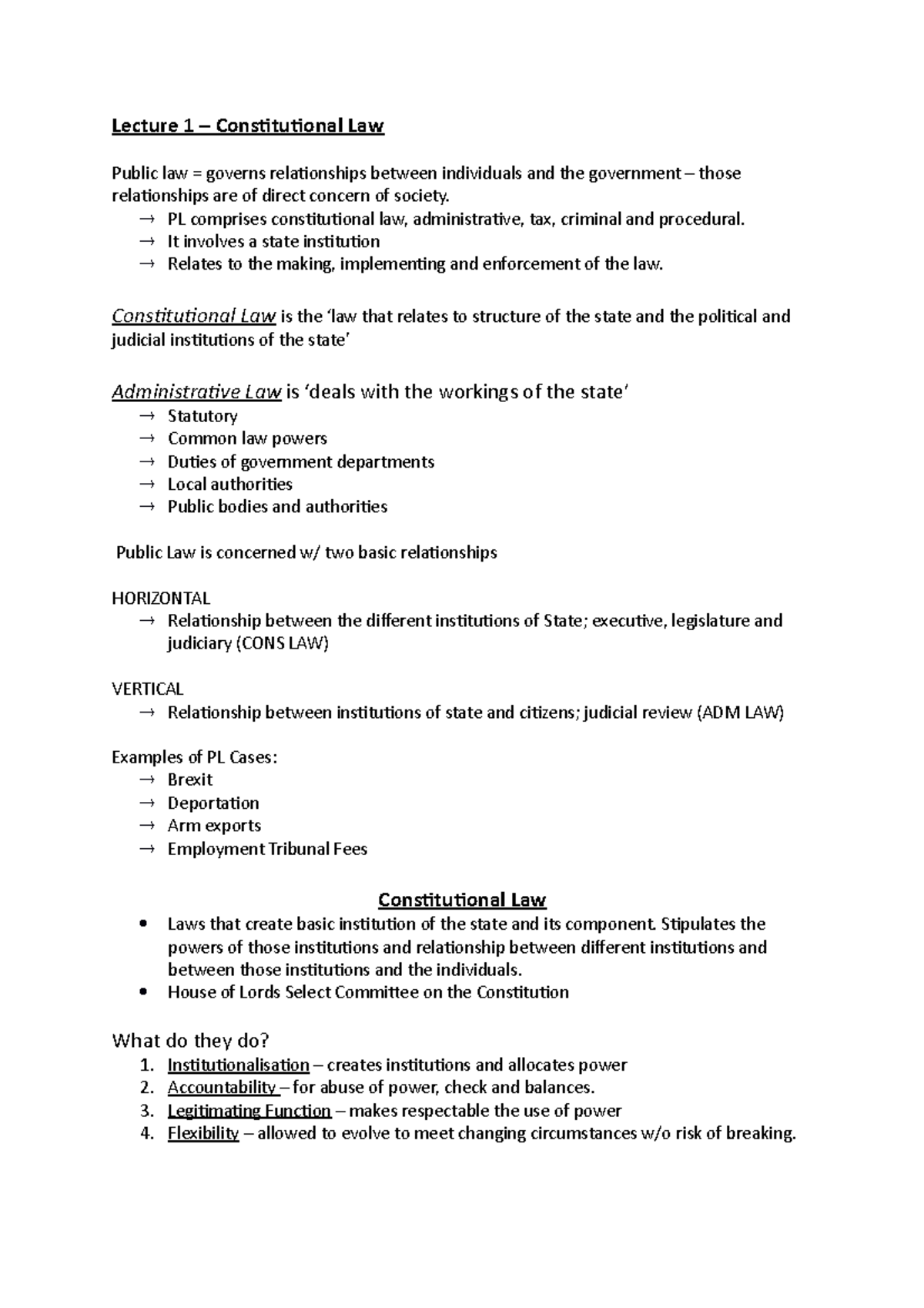 Public Law Lecture Notes - LAW1031 - Surrey - Studocu