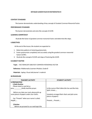 Detailed Lesson PLAN IN Mathematics 9 - DETAILED LESSON PLAN IN ...