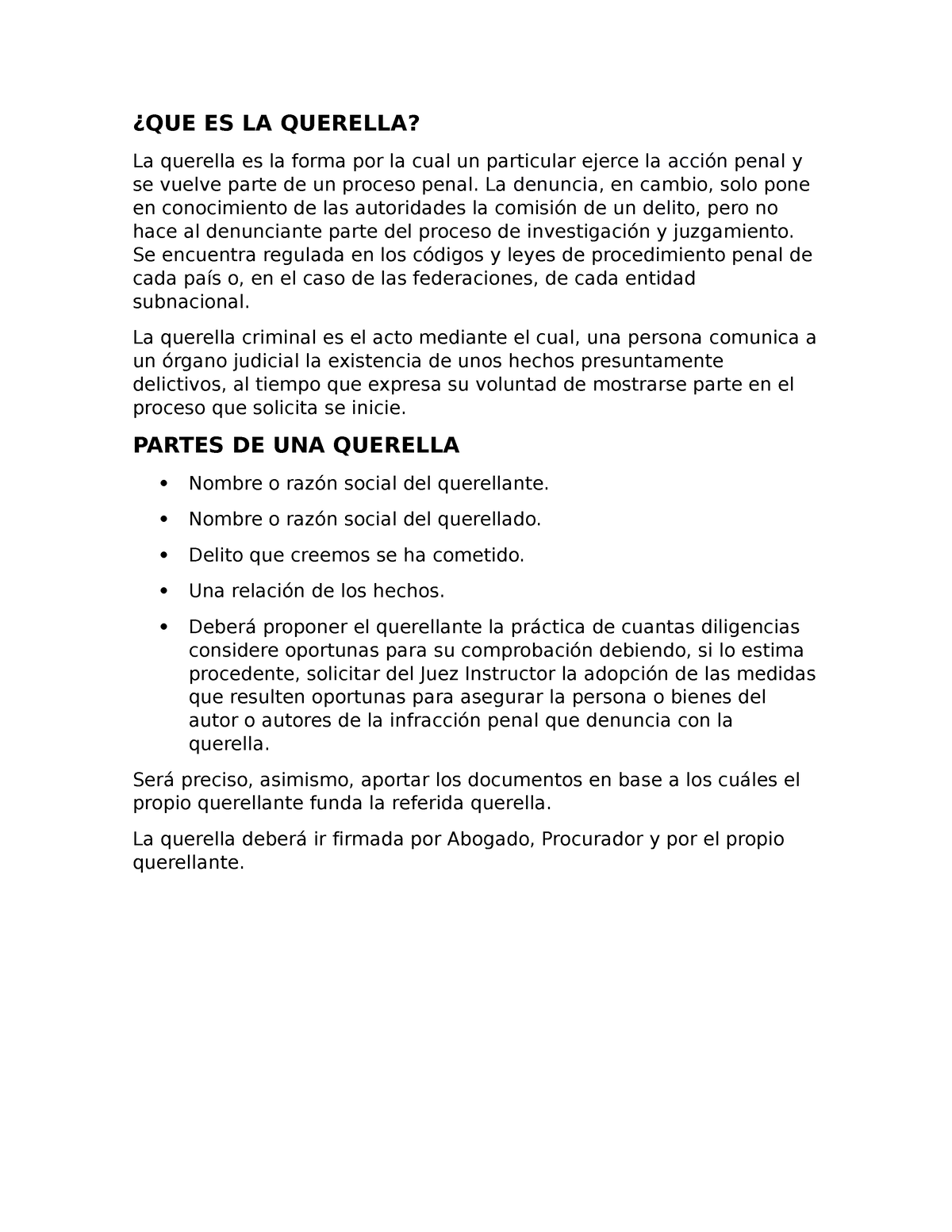 Querella ¿que Es La Querella La Querella Es La Forma Por La Cual Un Particular Ejerce La 2018