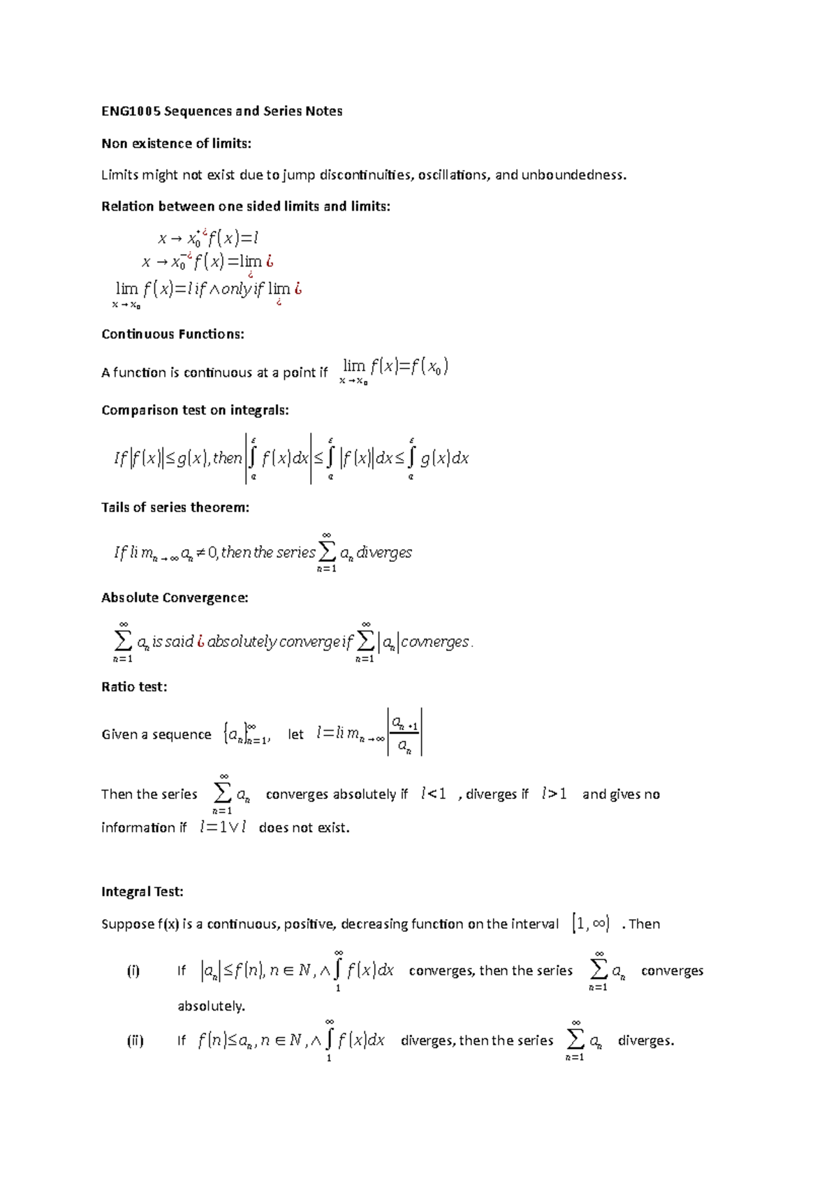 ENG1005 Sequences and Series Summary - ENG1005 Sequences and Series ...