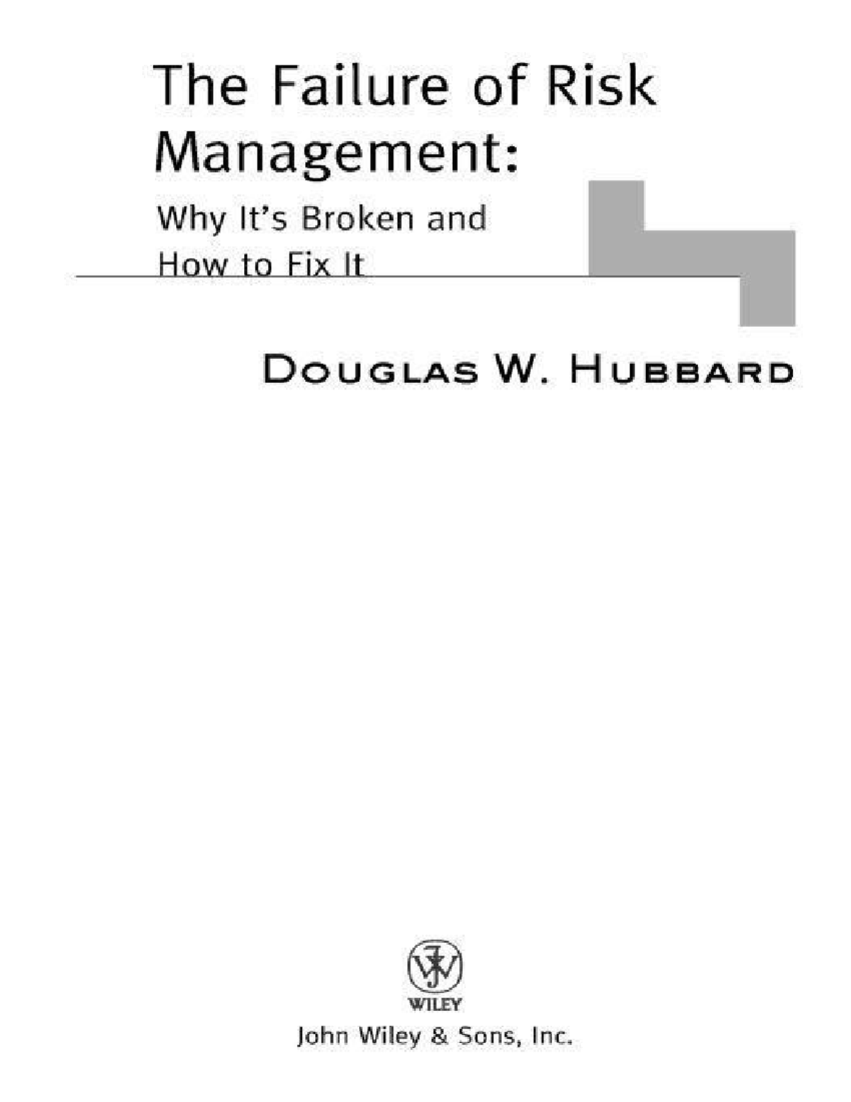 Hubbard 2009 Failure of Risk Management (Ch 5) content that appears