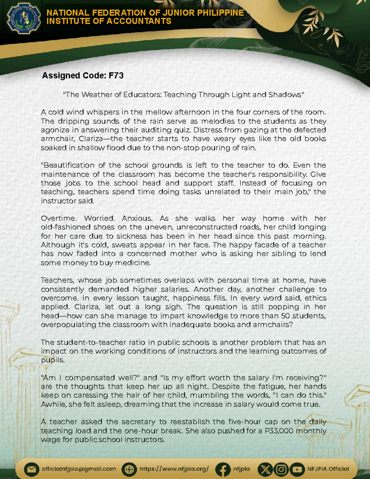 F73 - English work and assignment - NATIONAL FEDERATION OF JUNIOR ...