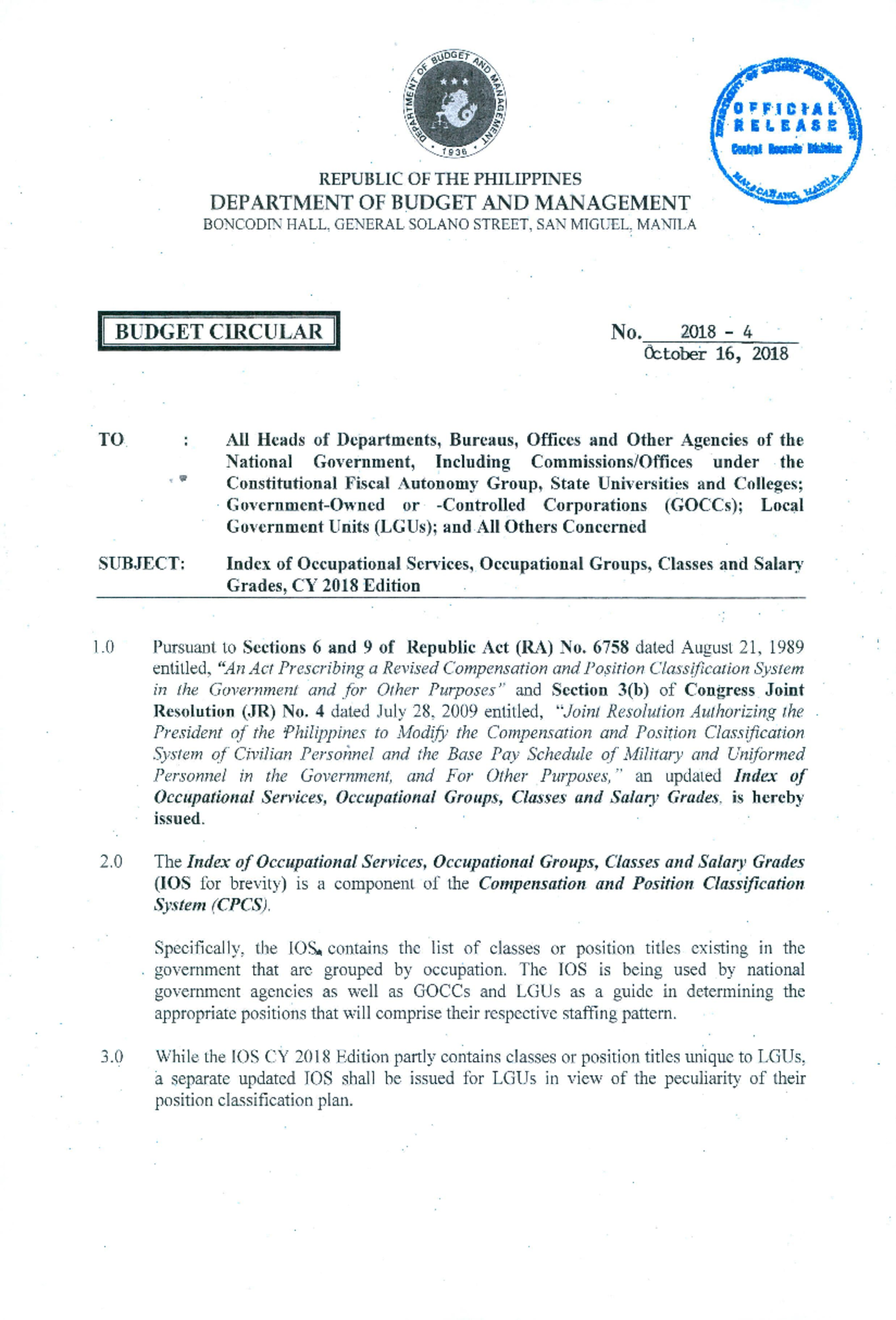 Budget Circular NO 2018 4 - LU o ; Fl C lA L * F L 9 A $ E REPUBLIC OF ...