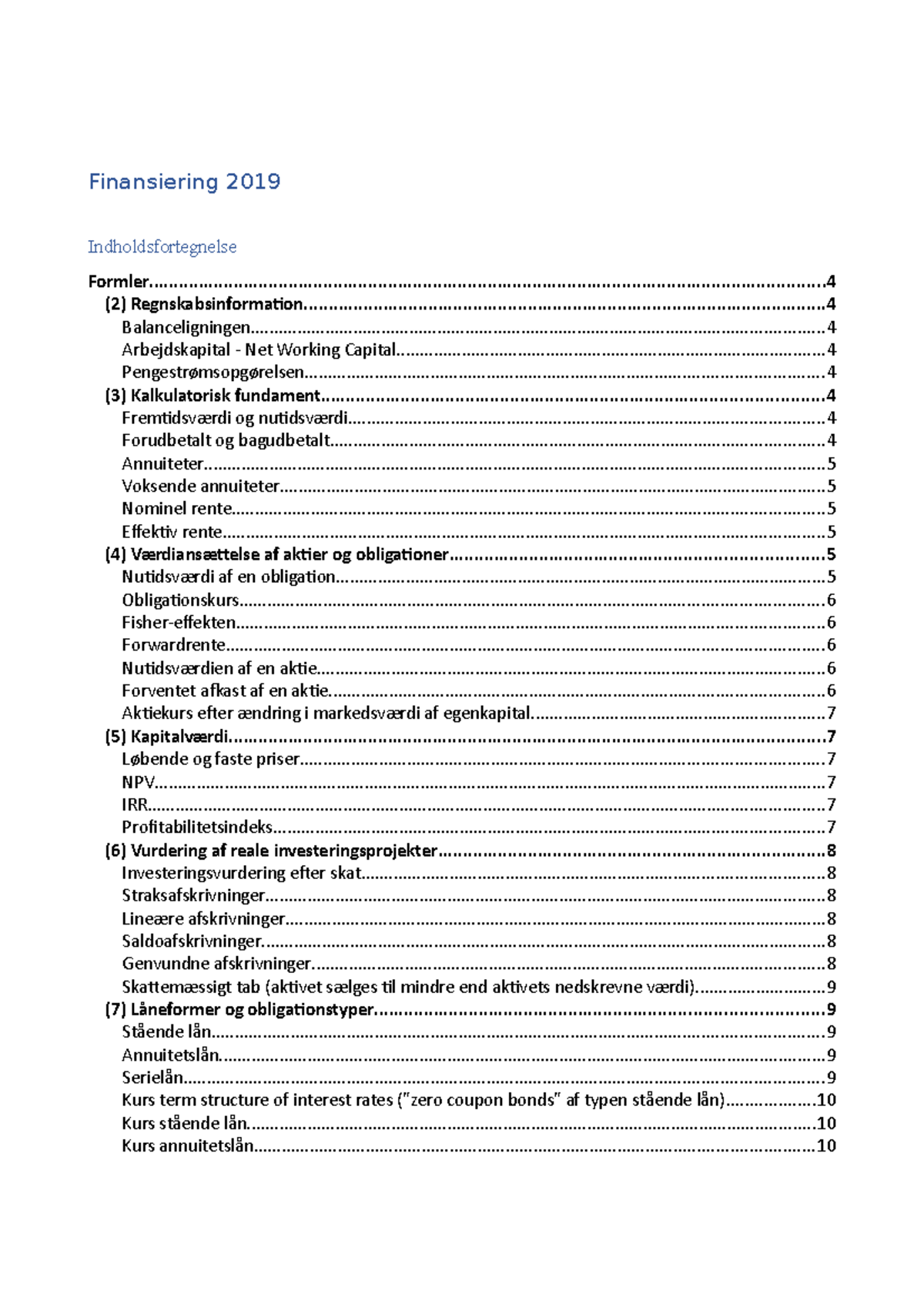 Formler-finansiering - Indholdsfortegnelse Finansiering - Studocu