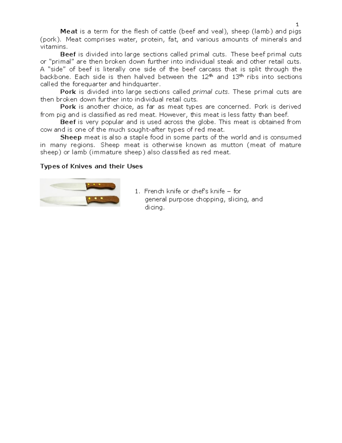 MEAT Preparation II - Meat is a term for the flesh of cattle (beef and ...