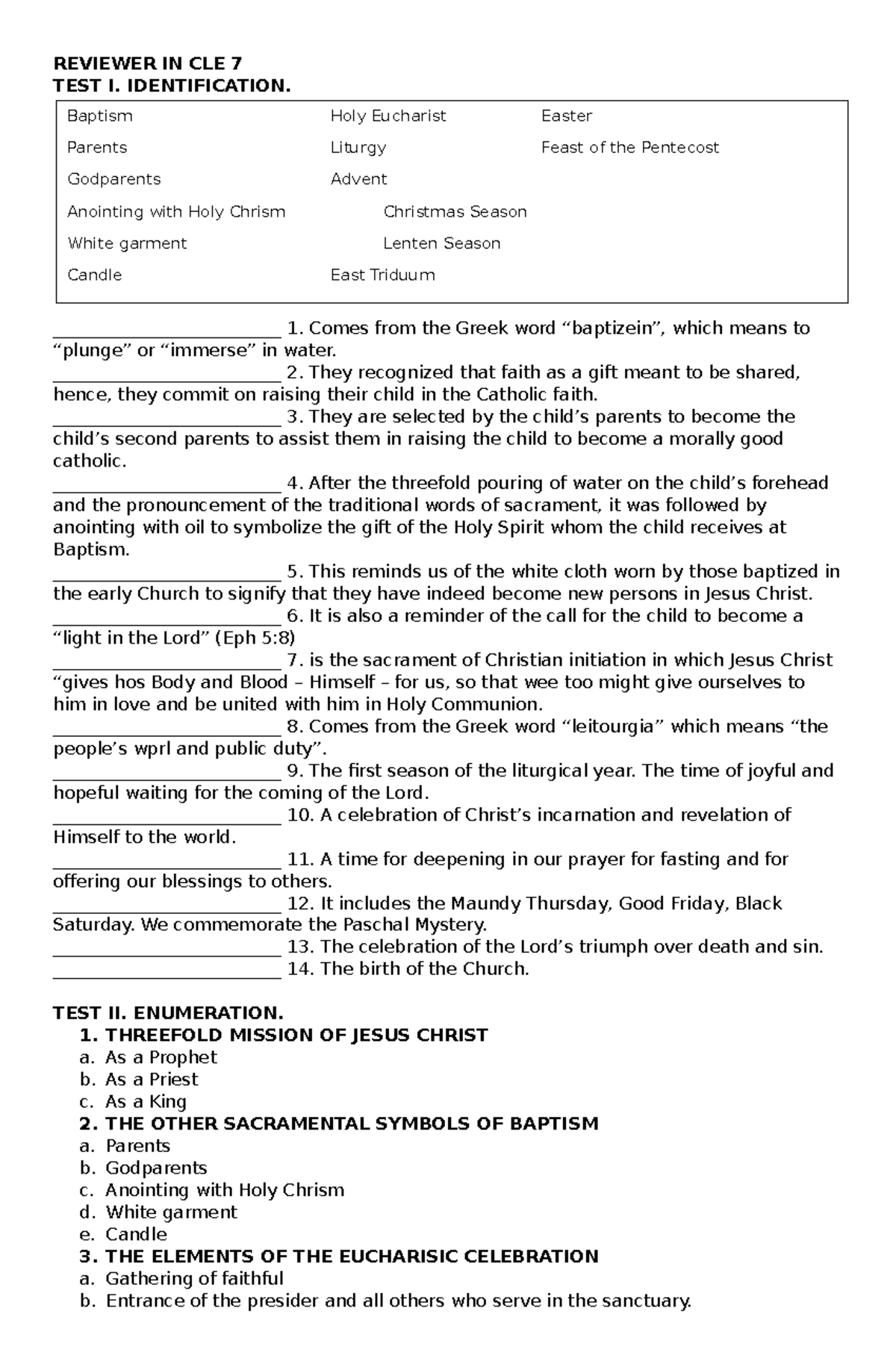 Reviewer IN CLE 7 - REVIEWER IN CLE 7 TEST I. IDENTIFICATION ...