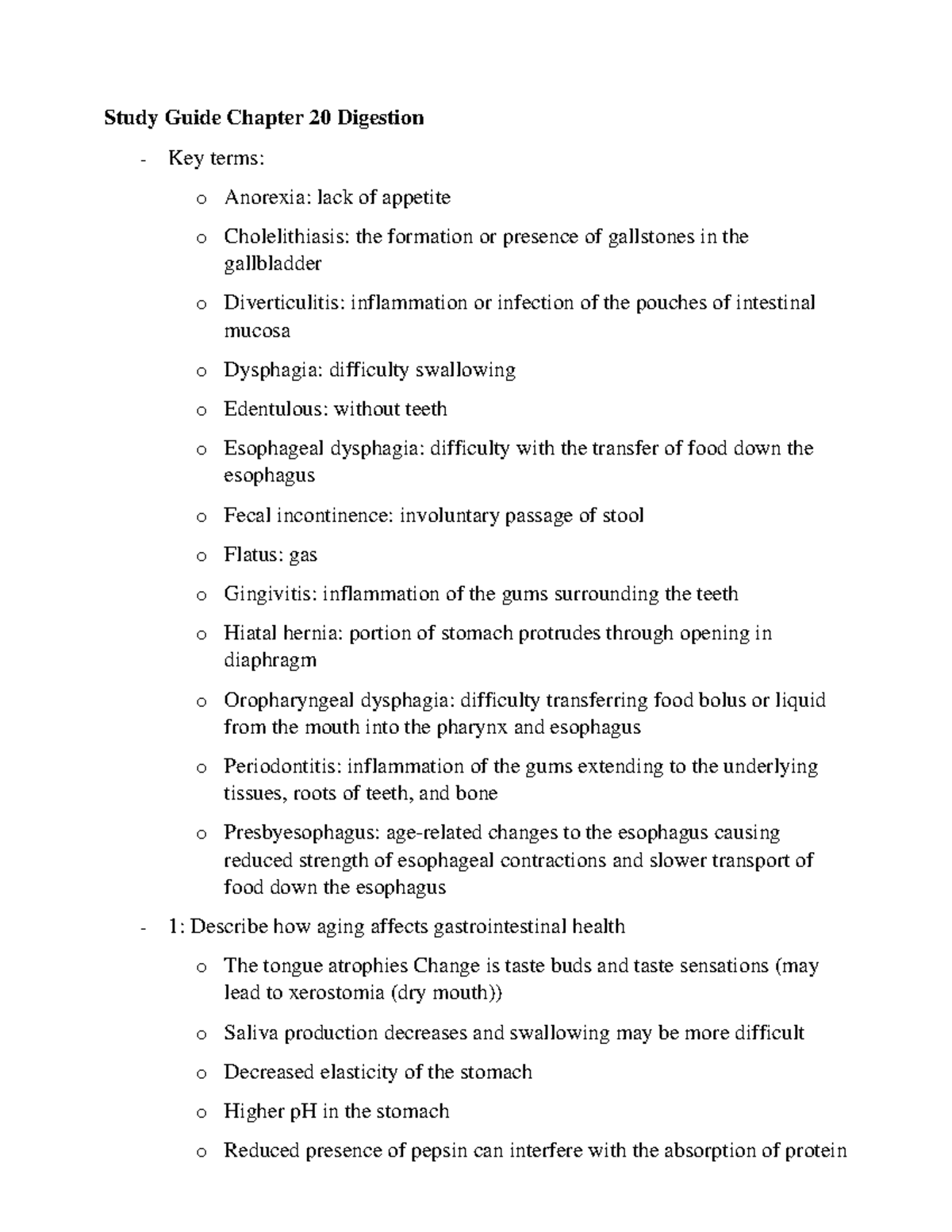Study Guide Chapter 20 Digestion Study Guide Chapter 20 Digestion