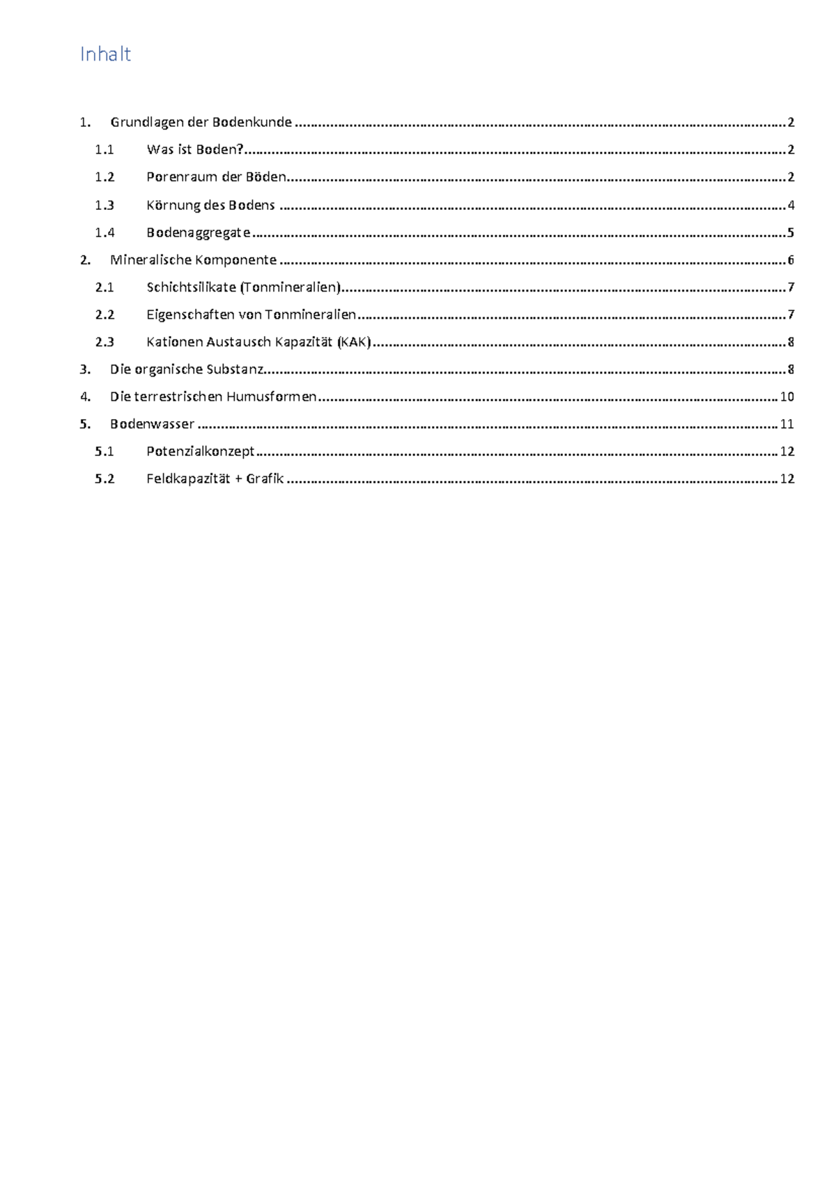 Bodenkunde Skript 2019 - Inhalt Grundlagen Der Bodenkunde 1 Was Ist ...