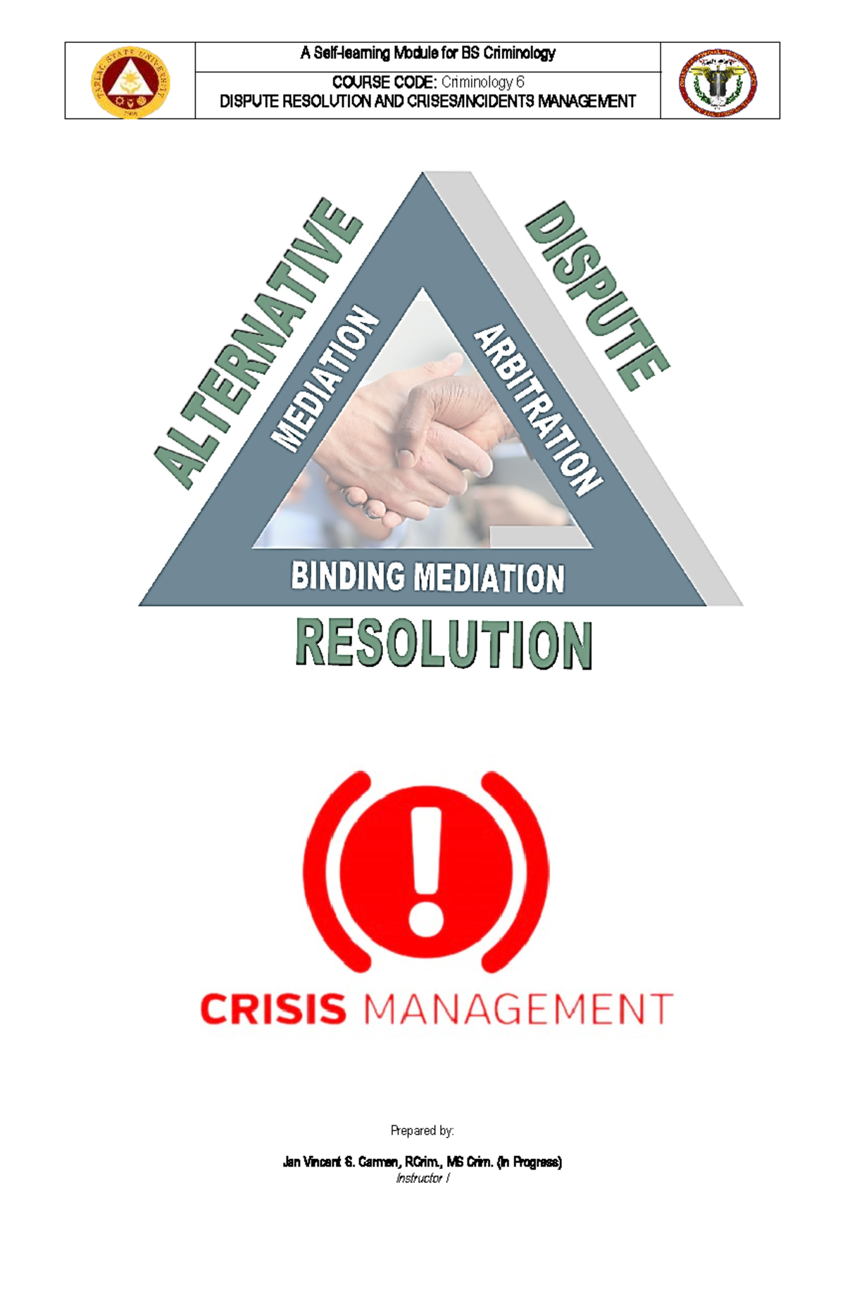 Dispute Resolution AND Crisis Management - A Self-learning Module for ...