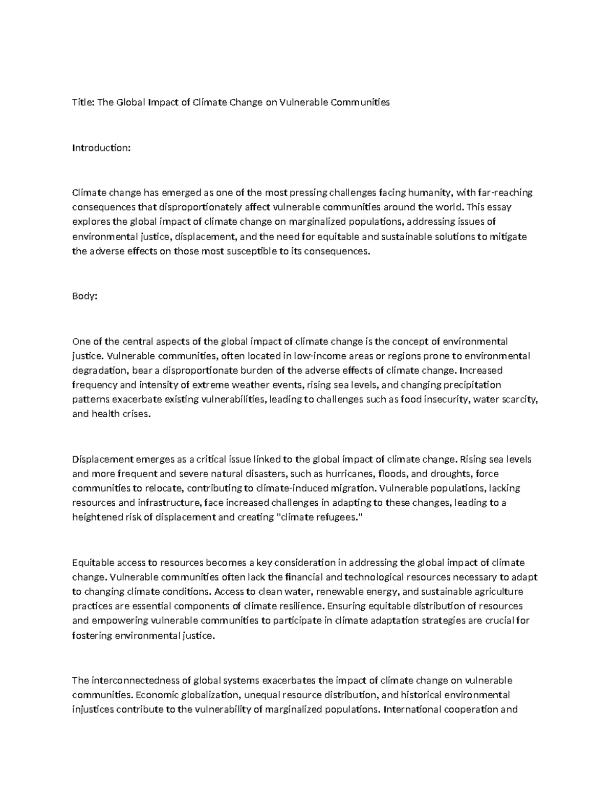 1A The Global Impact of Climate Change on Vulnerable Communities ...