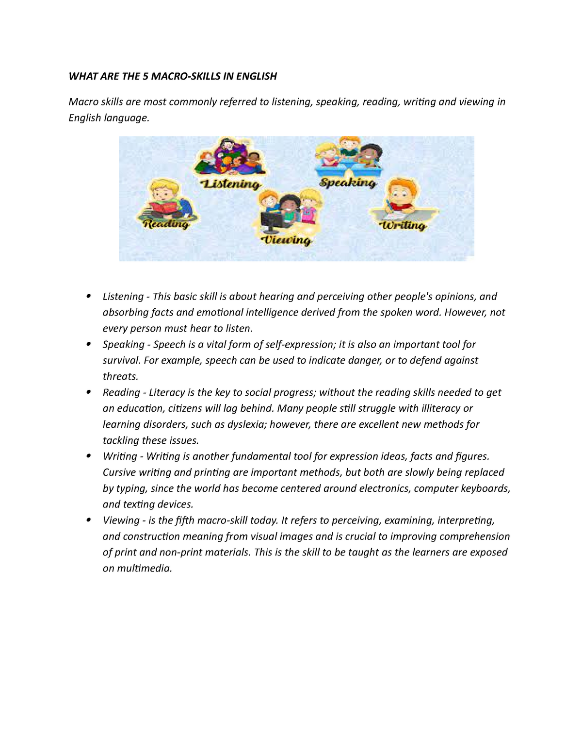 Macro Skills Teaching WHAT ARE THE 5 MACRO SKILLS IN ENGLISH Macro 