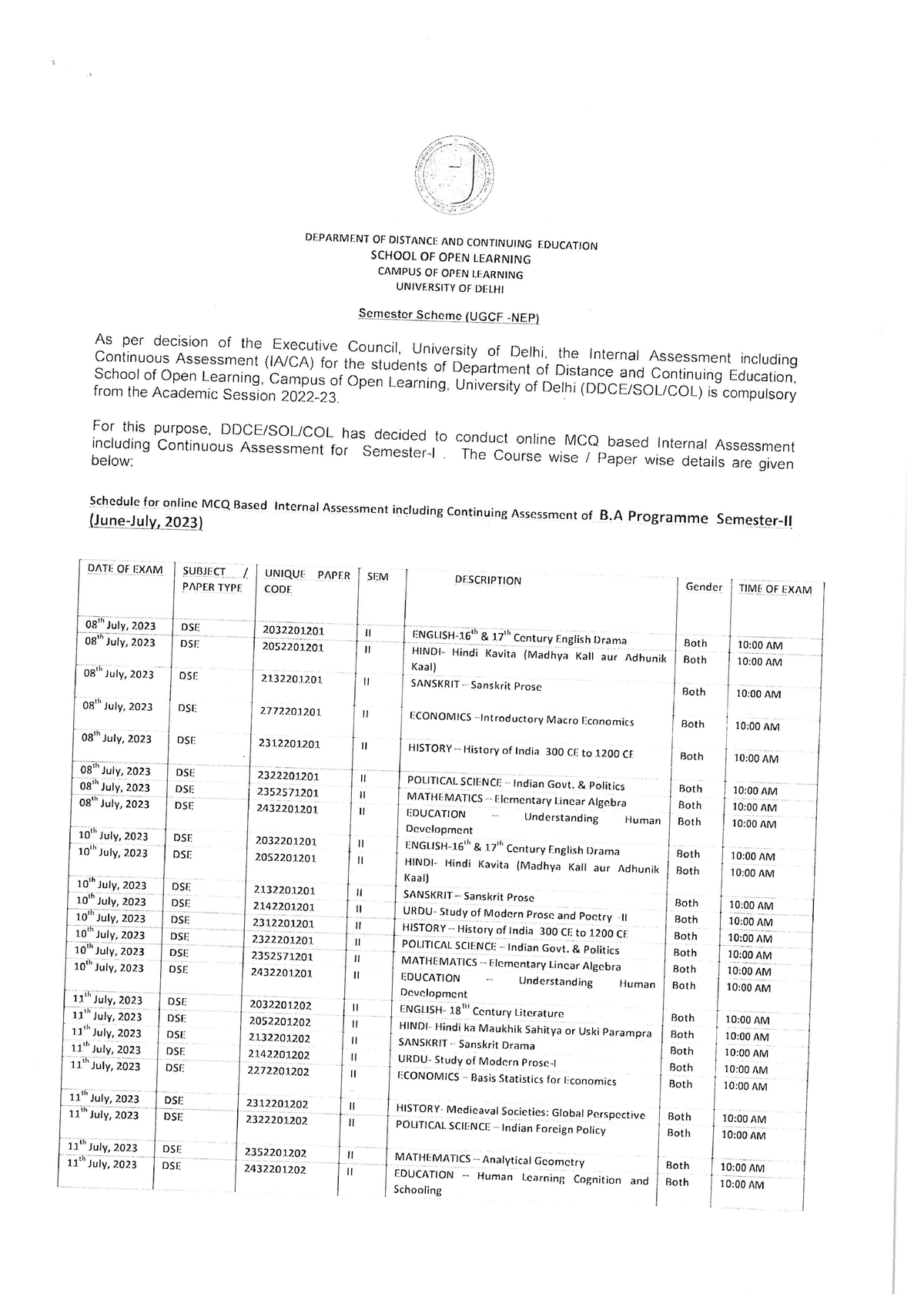 B.A.Programme 2nd Sem - HISTORY - Delhi University - Studocu