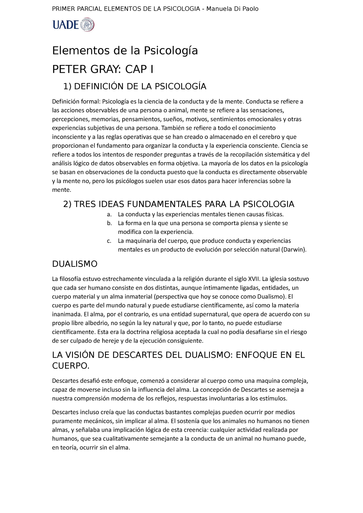 Resumen Primer Parcial De Elem. Psicologia - Elementos De La Psicología ...