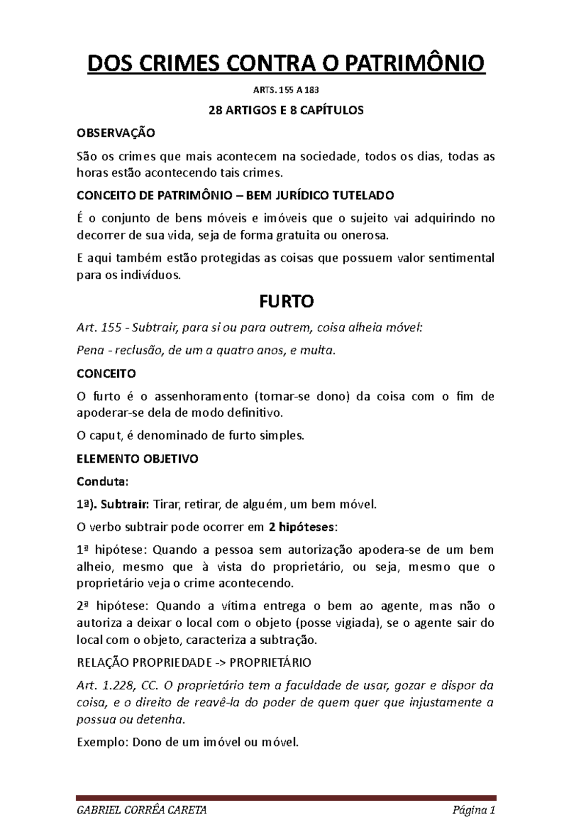 DOS Crimes Contra O Patrimônio DOS