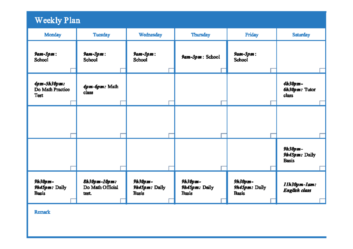 Basic Weekly Plan1 - afe - Studocu