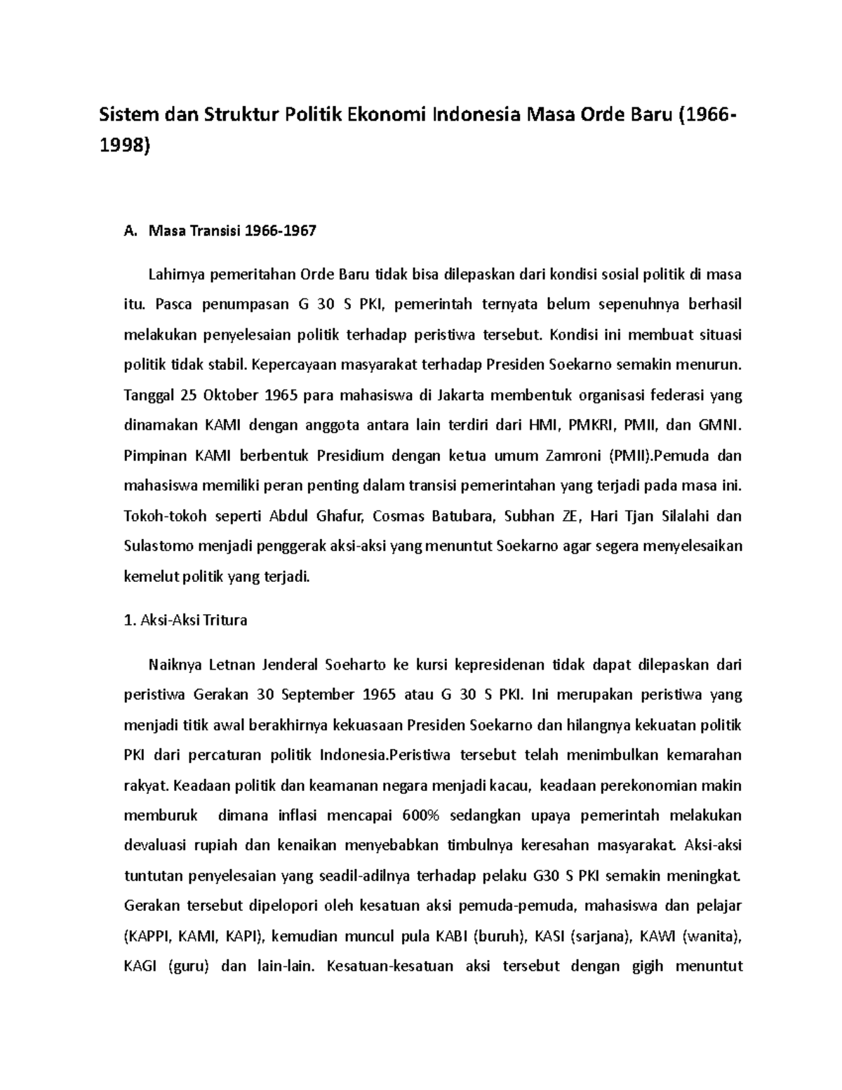 Sistem Dan Struktur Politik Ekonomi Indo - Masa Transisi 1966- Lahirnya ...