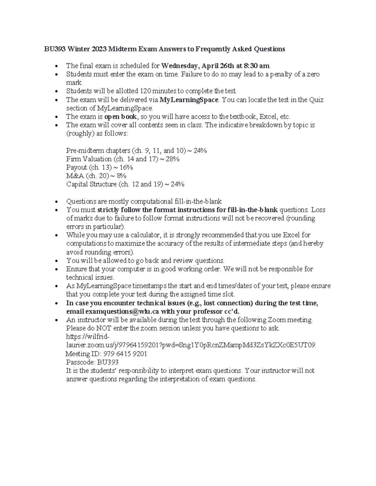 FAQ BU393 Winter 2023 Final Exam - BU393 Winter 2023 Midterm Exam