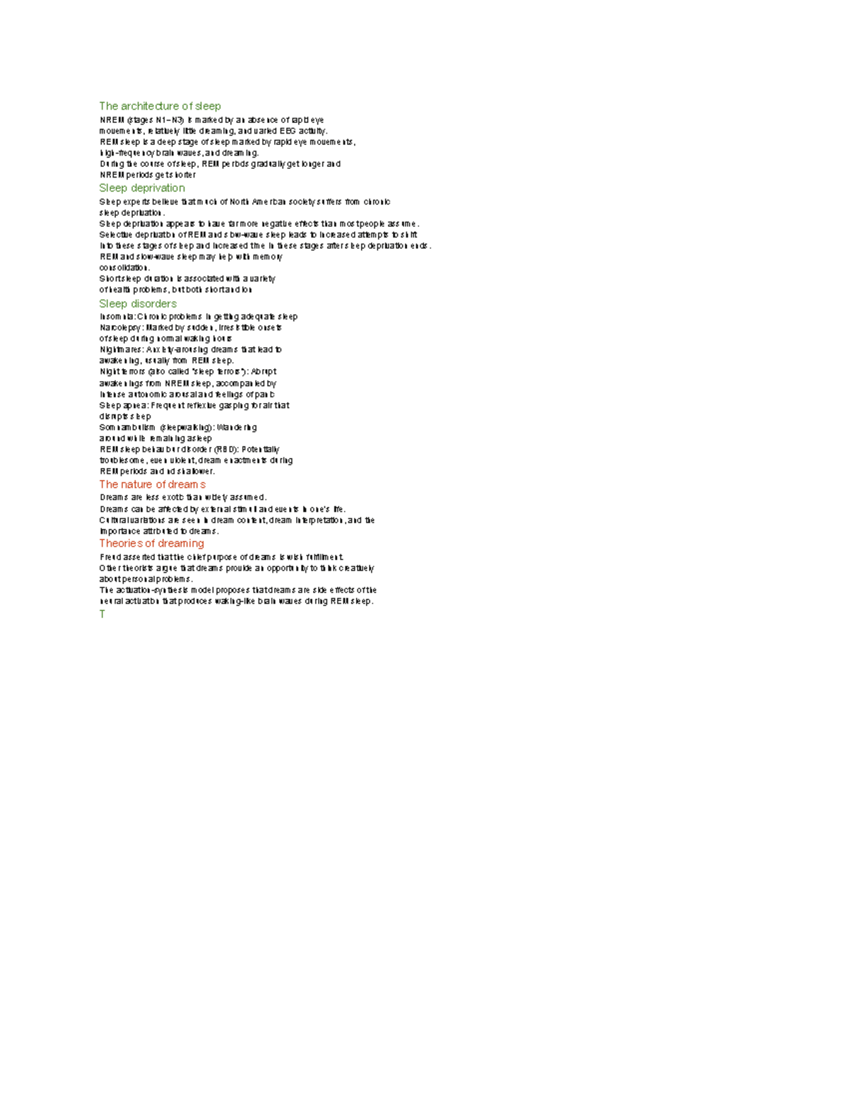 Midterm 2.1 prep - info - The architecture of sleep NREM (stages N1–N3 ...