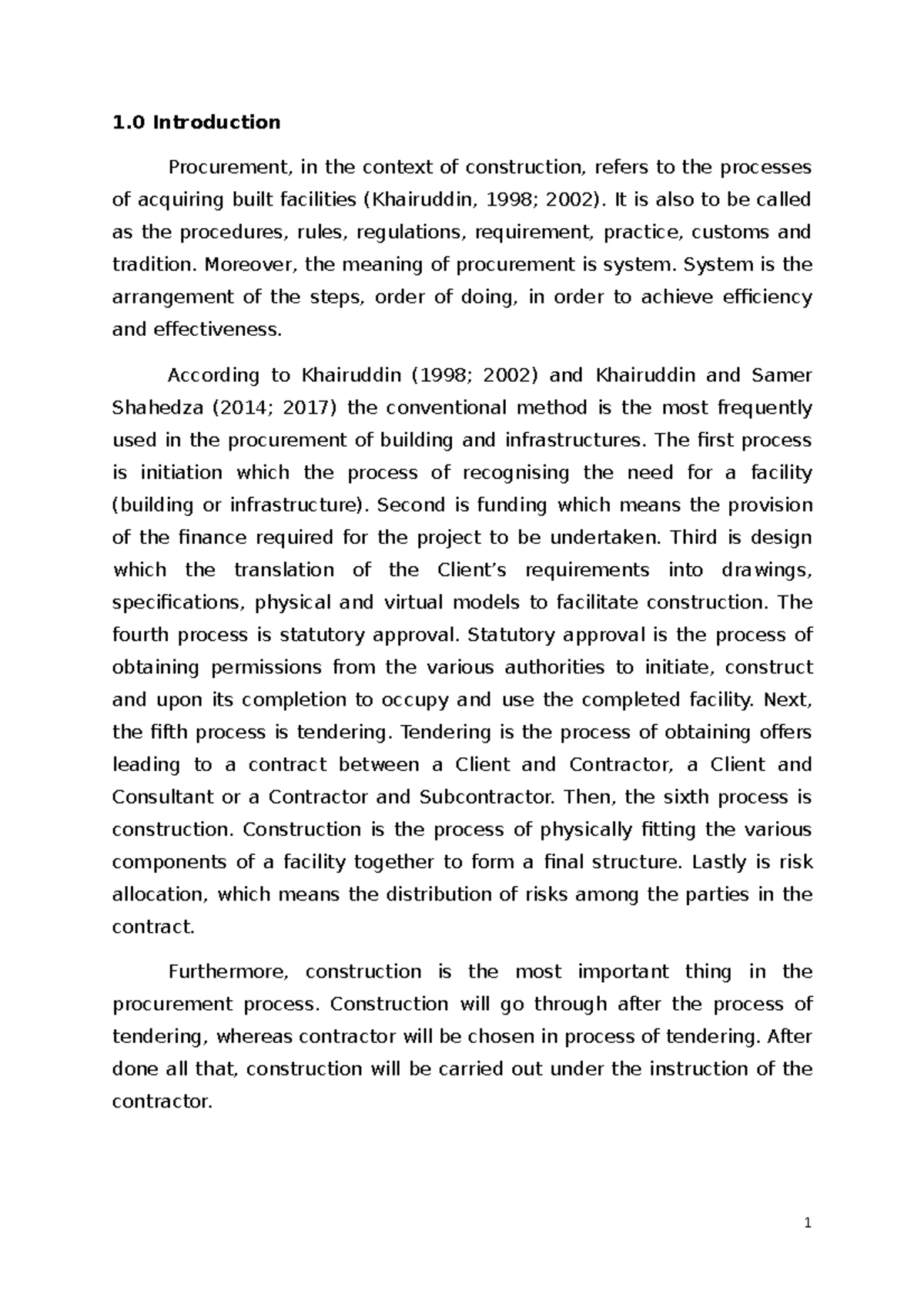 Procurement - 1 Introduction Procurement, in the context of ...