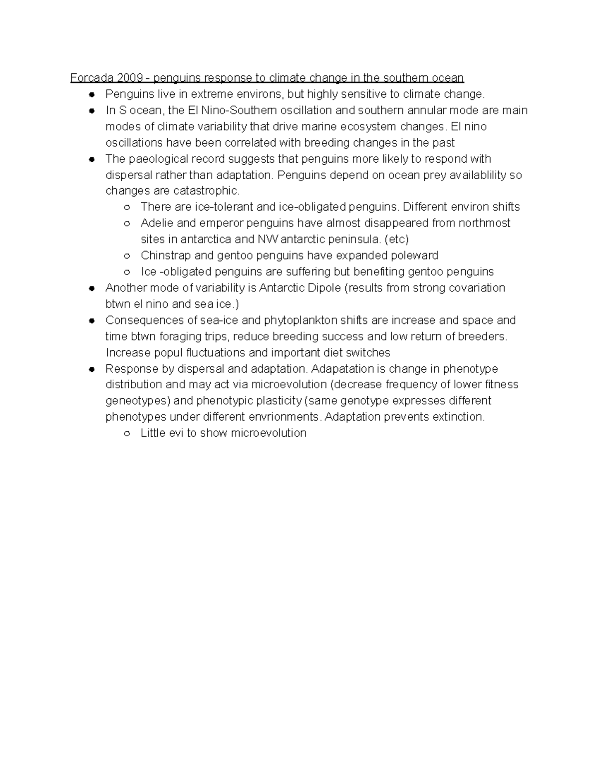 Week 8 homework notes - Forcada 2009 - penguins response to climate ...