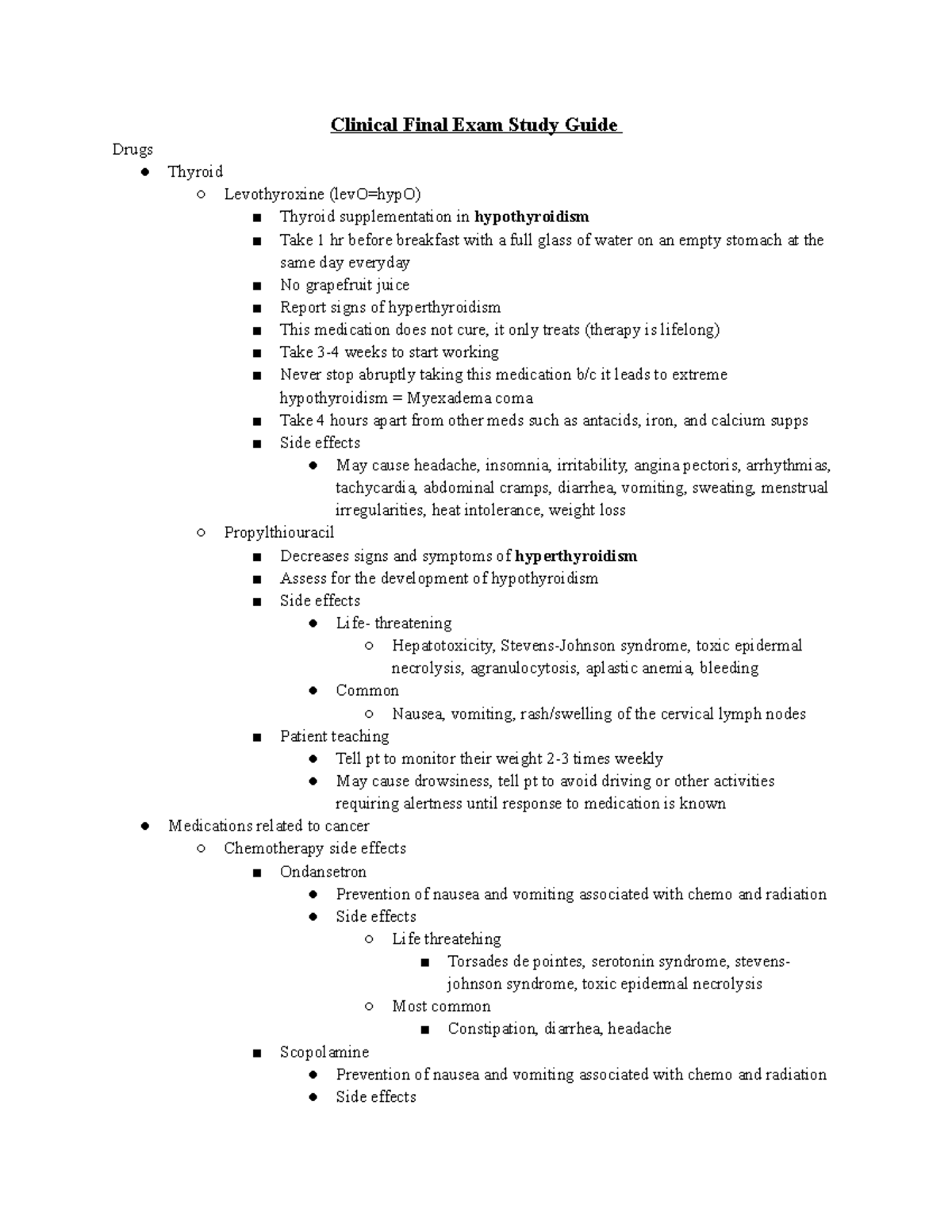 Clinical Final Exam Study Guide - Clinical Final Exam Study Guide Drugs ...