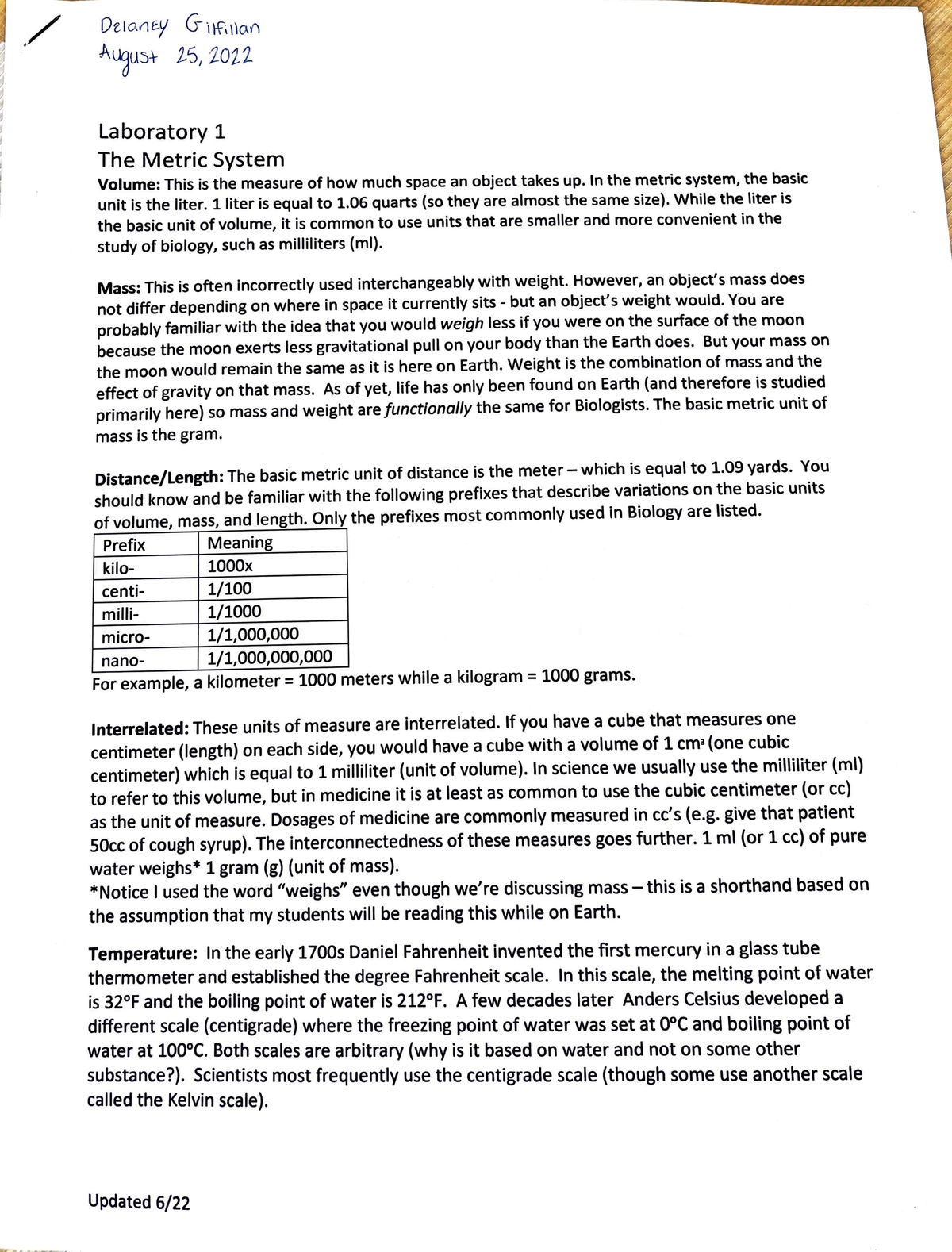 BIOL 100 Lab 1 - The Metric System - Oelo.nt G- ·,\fi ''°'"' A~us+ TS ...