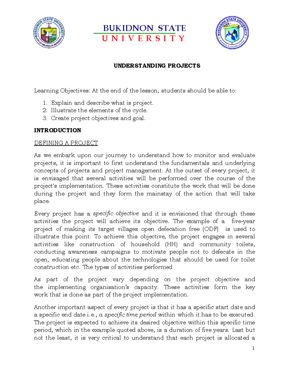 Introduction to Project Plan and Development U N I V E R S I T Y