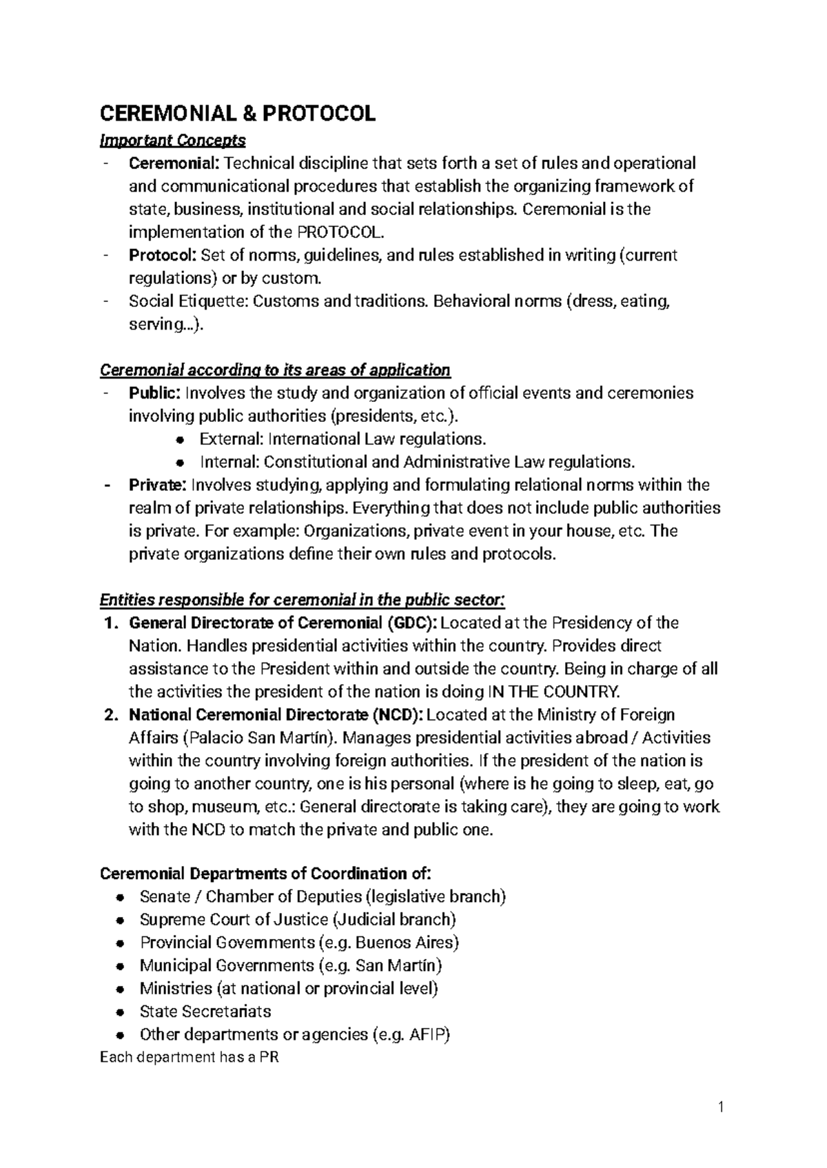 Ceremonial & Protocol - Apuntes materia dictada en ingles - CEREMONIAL ...