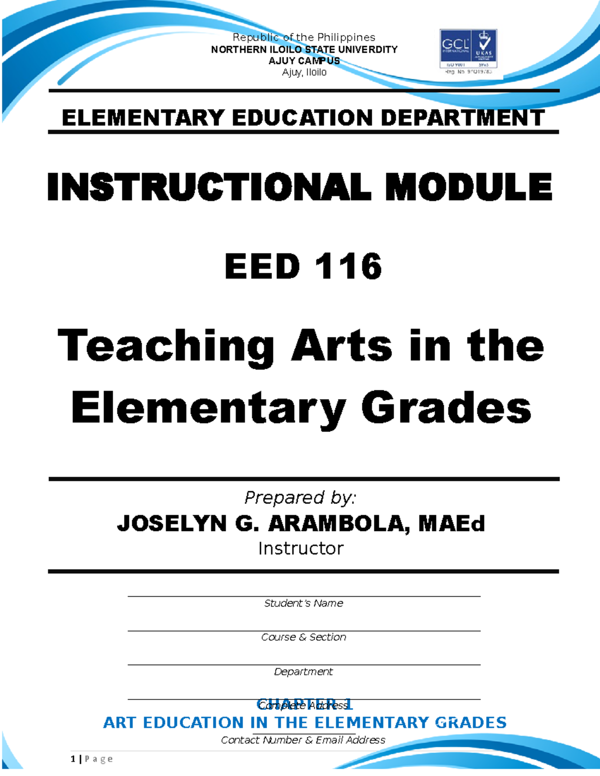EED-116-Module-No.-1 - AJUY, CAMPUS ELEMENTARY EDUCATION DEPARTMENT ...