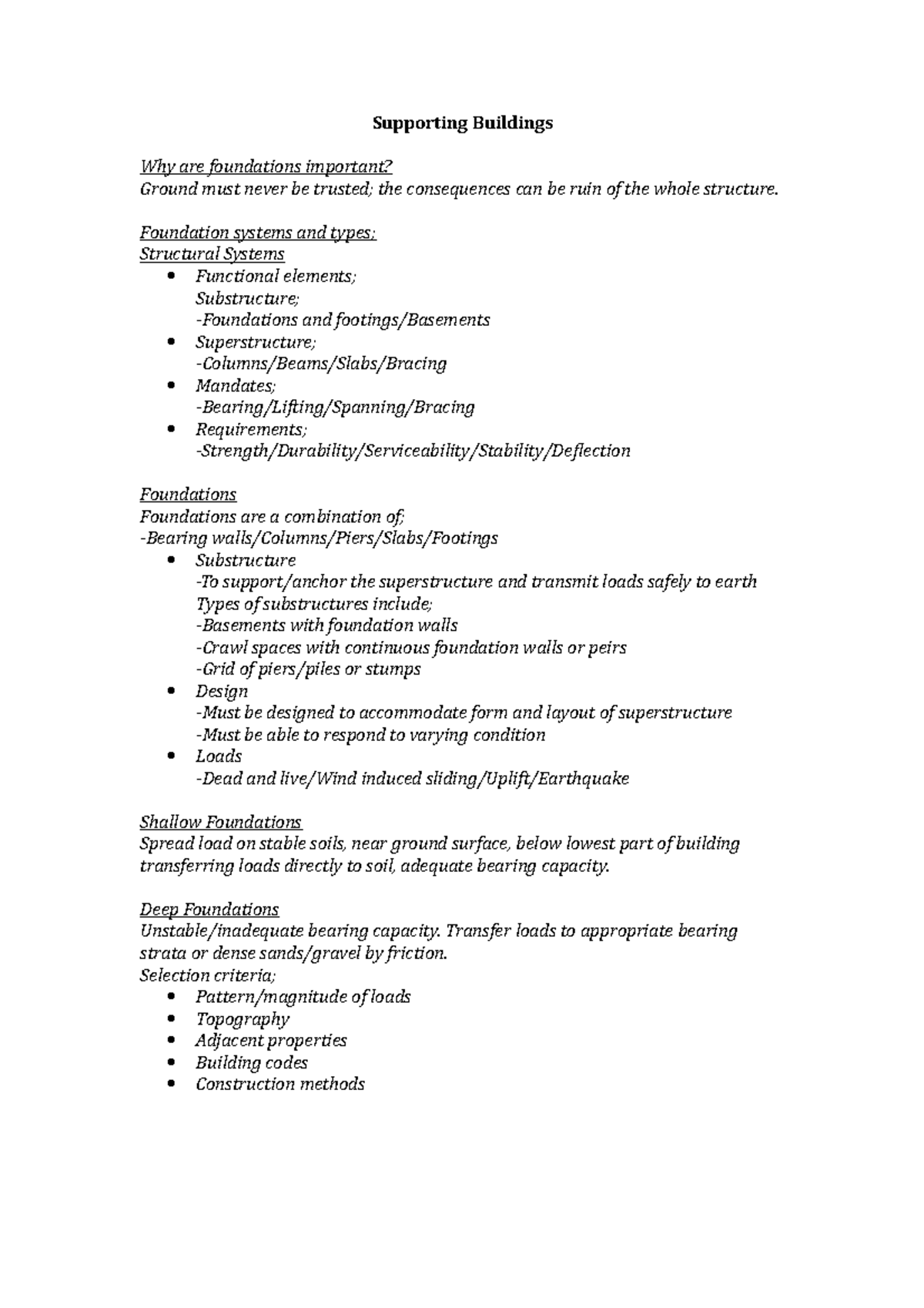 Lecture notes, lecture 5 - supporting buildings - Supporting Buildings ...