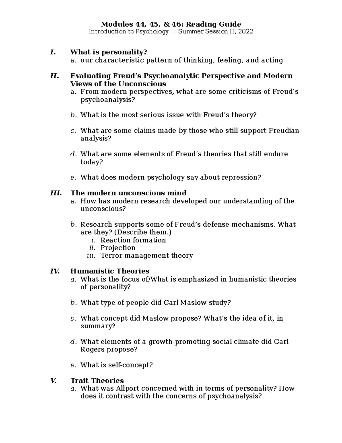 RG Personality post - reading questions - Introduction to Psychology ...
