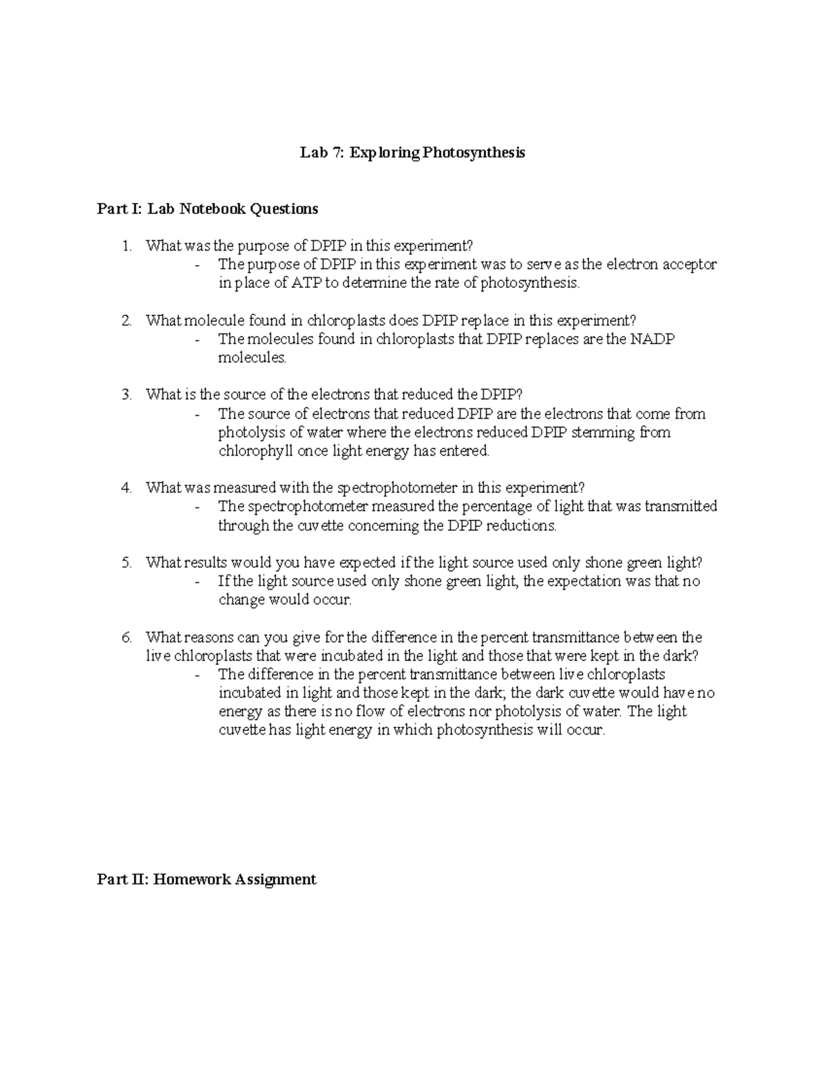LAB 7 - Lab 7 assignment - Lab 7: Exploring Photosynthesis Part I: Lab ...