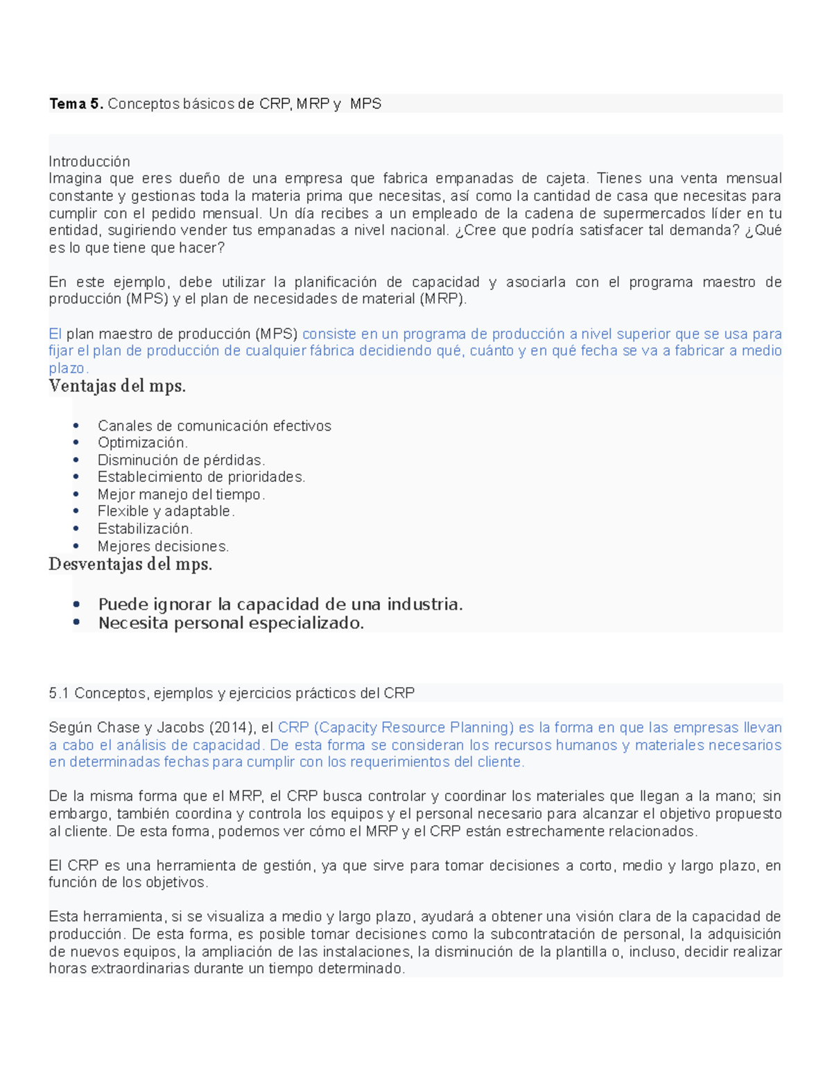 Tema 5 clase - Apuntes 1 operation managment - Tema 5. Conceptos ...