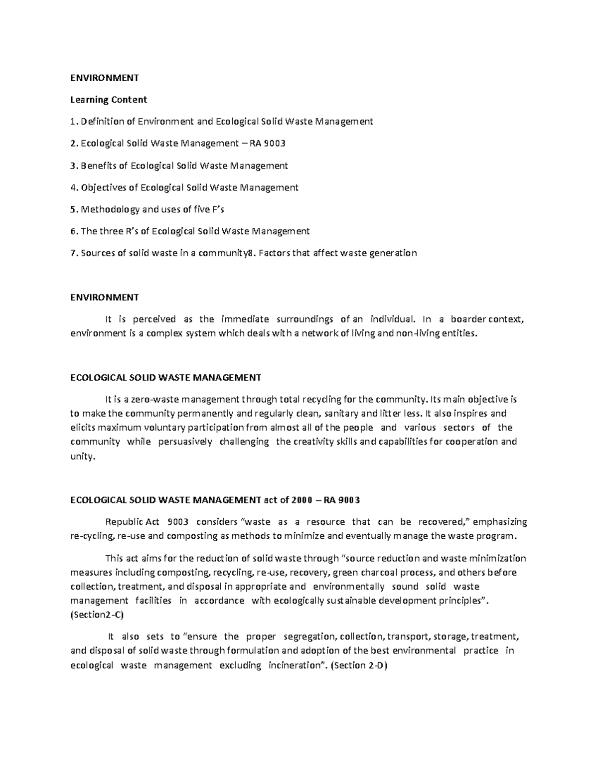 Environment NSTP - NSTP LESSON 2: ENVORONMENT - ENVIRONMENT Learning ...