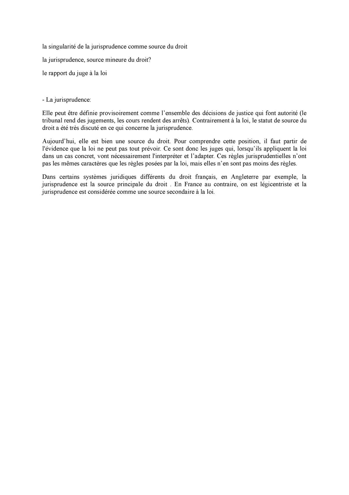 la jurisprudence est elle une source du droit dissertation pdf