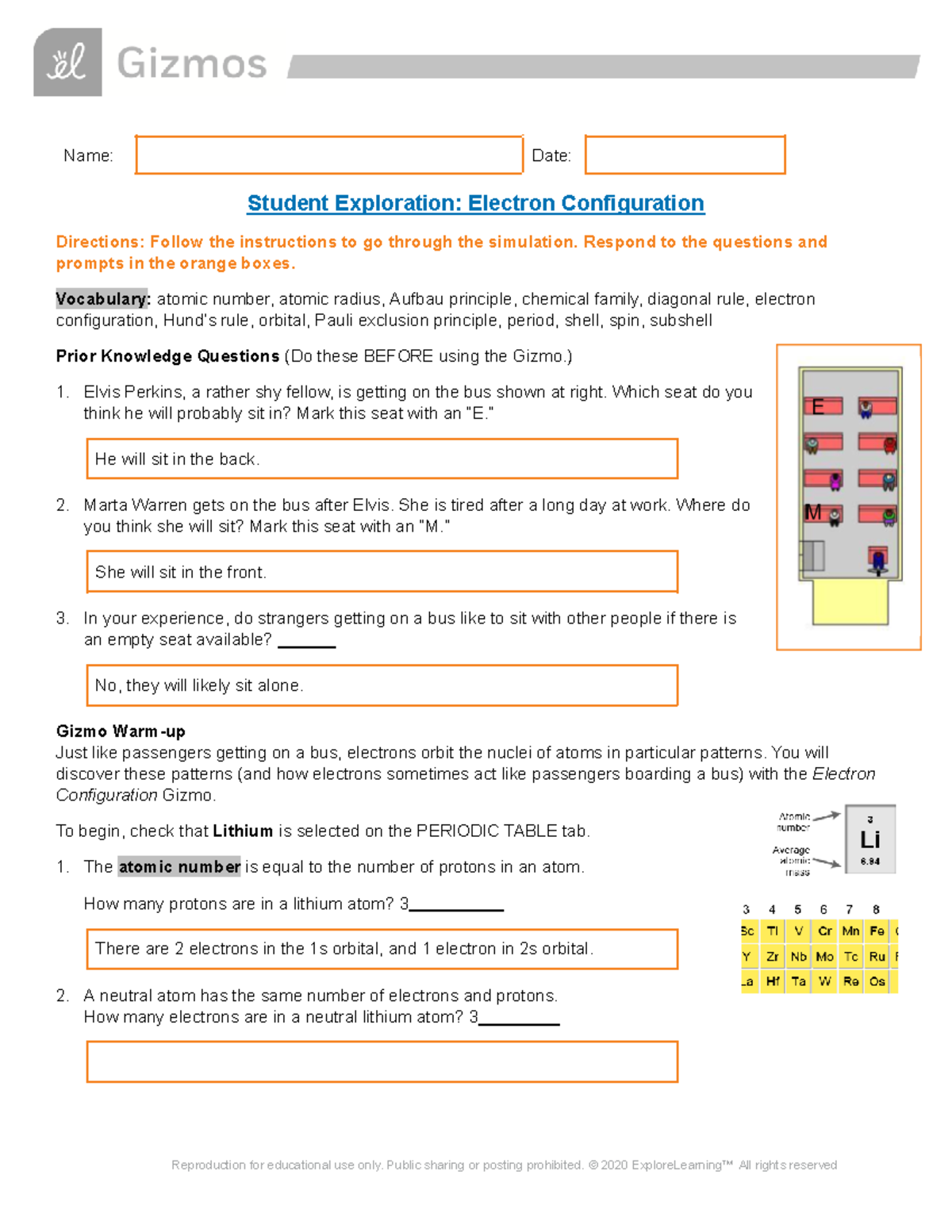 Copy of Electron Configuration SE - Name: Date: Student Exploration ...