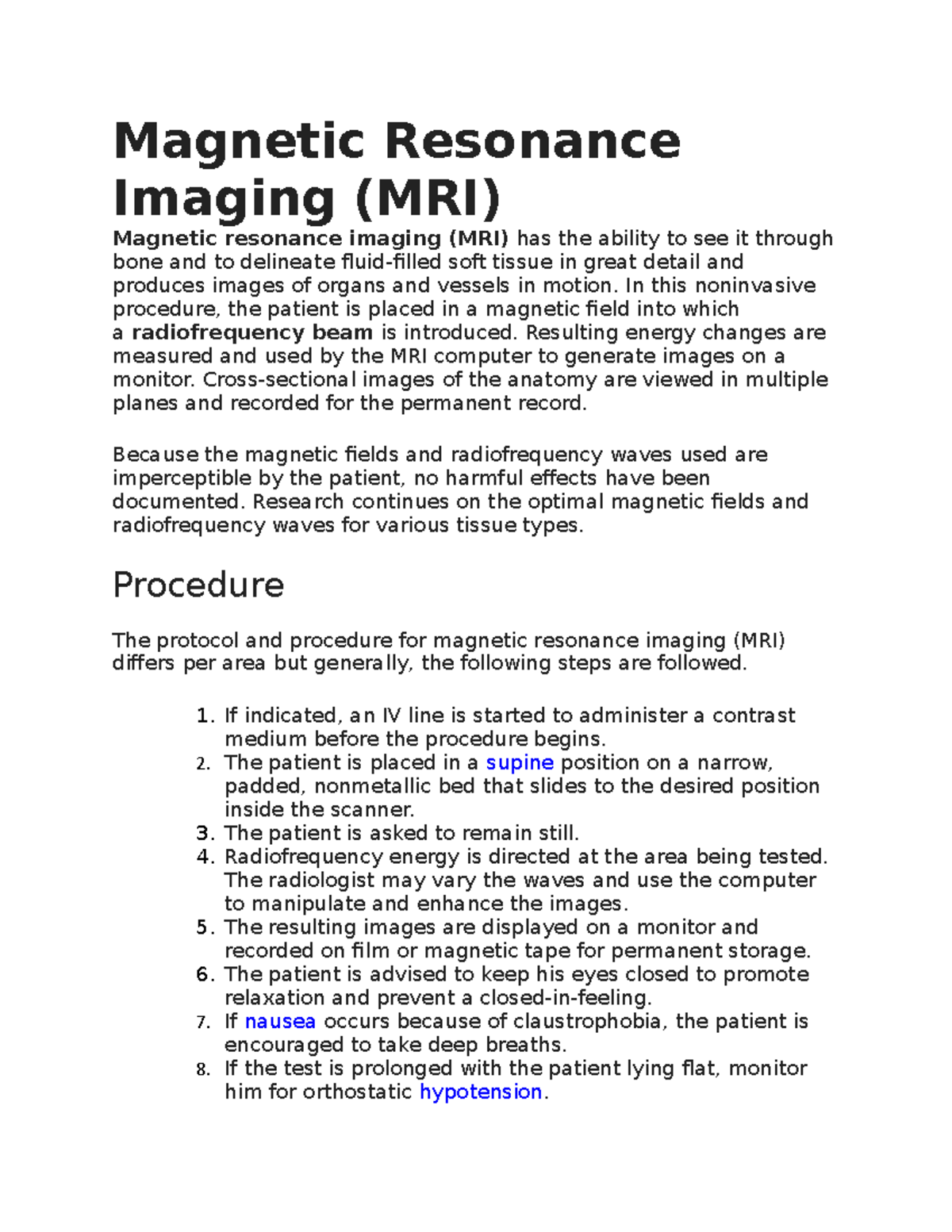 Magnetic Resonance Imaging - Magnetic Resonance Imaging (MRI) Magnetic ...