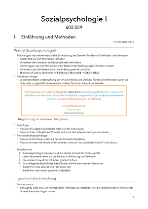 Sozialpsychologie 1 - Zusammenfassung - Altersgruppe Oder Und Methoden ...