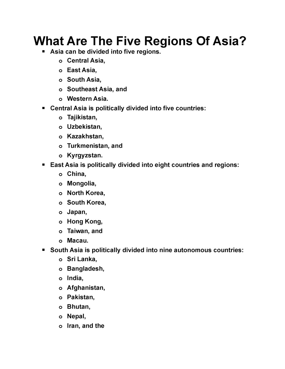 what-are-the-five-regions-of-asia-o-central-asia-o-east-asia-o