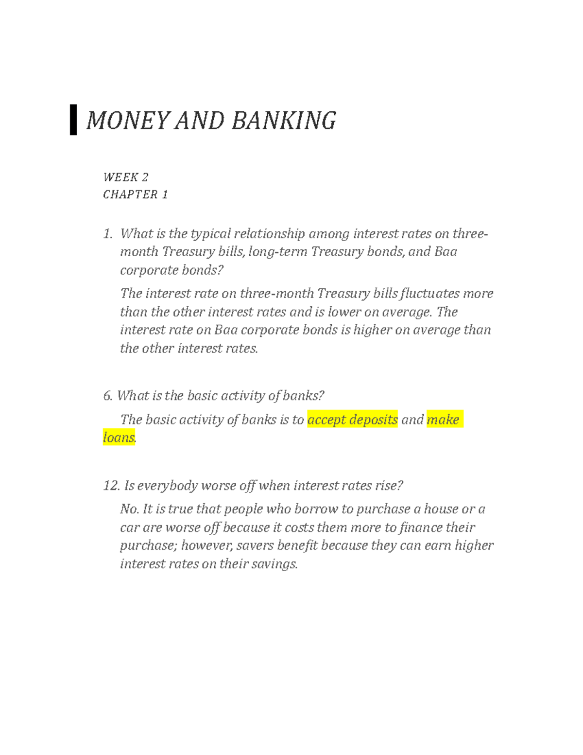 Money and Banking Tutorial - MONEY AND BANKING WEEK 2 CHAPTER 1 1. What ...
