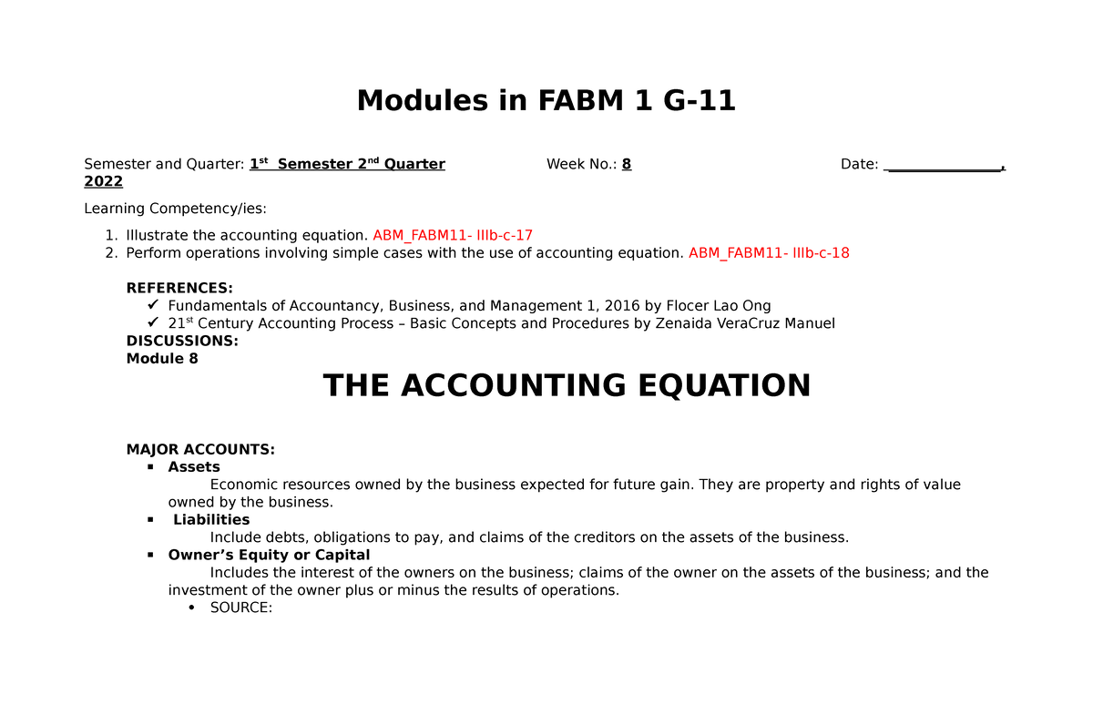 FABM 1 Module 8 Week 8 - ABM - Modules In FABM 1 G- Semester And ...