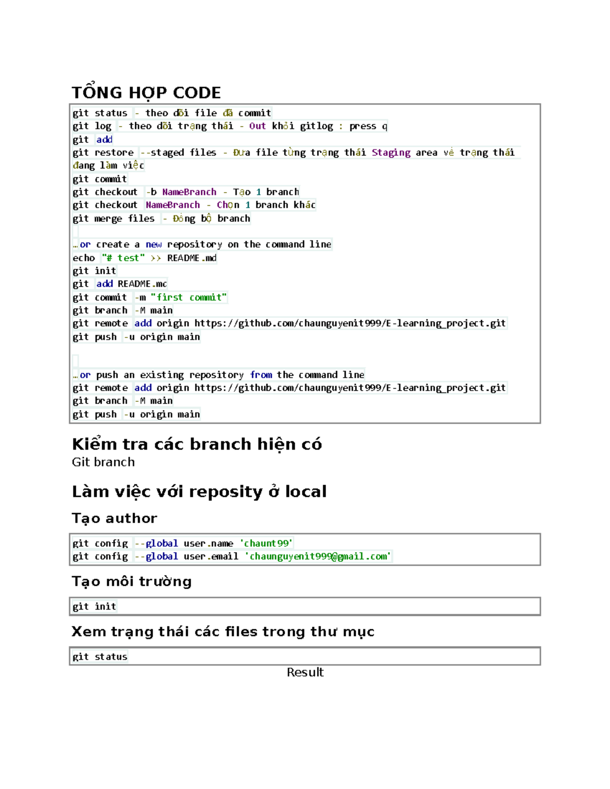 Git guide How to use gitgithub TỔNG HỢP CODE git status theo dõi