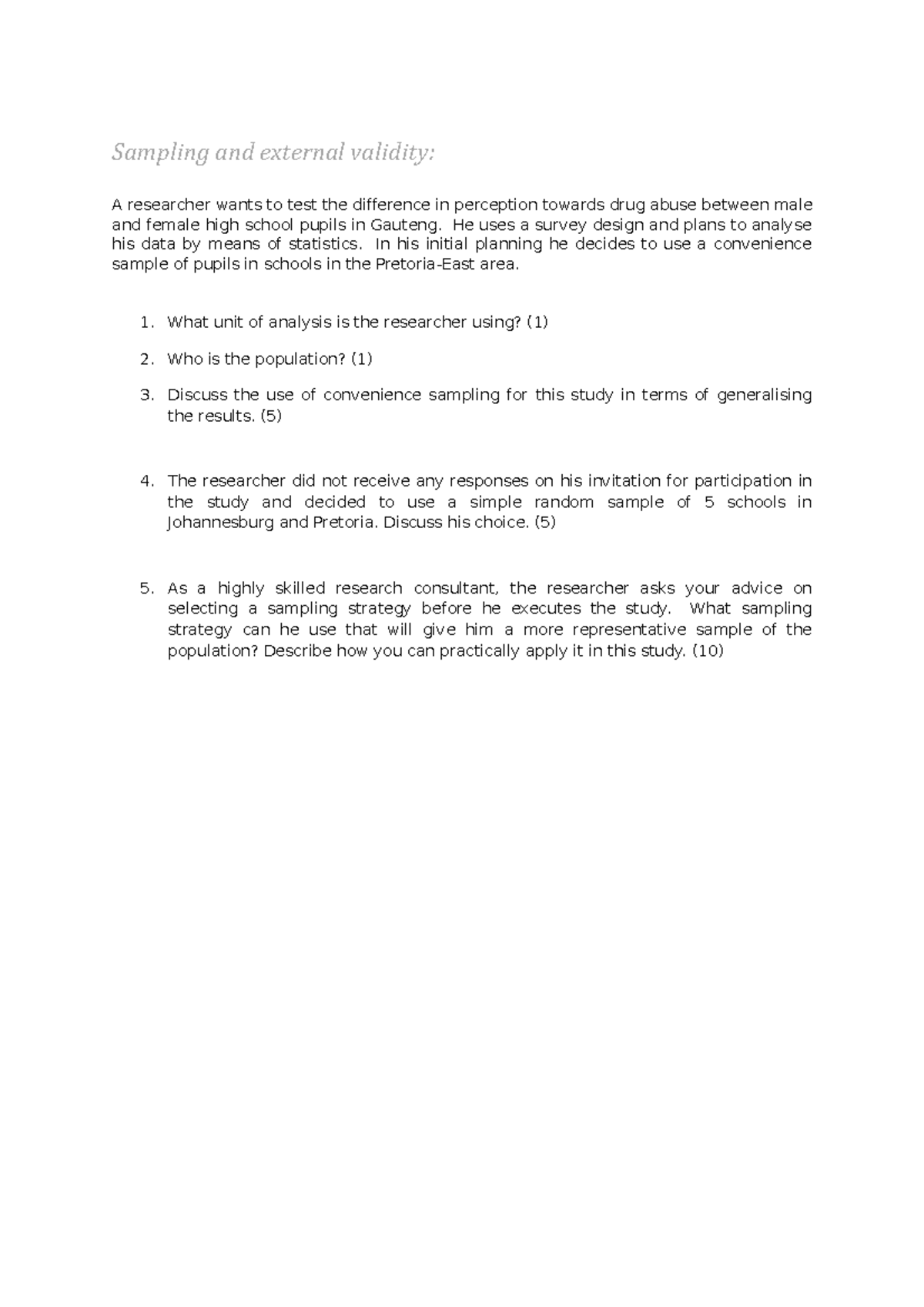 Case study with NO answers - Sampling and external validity: A ...
