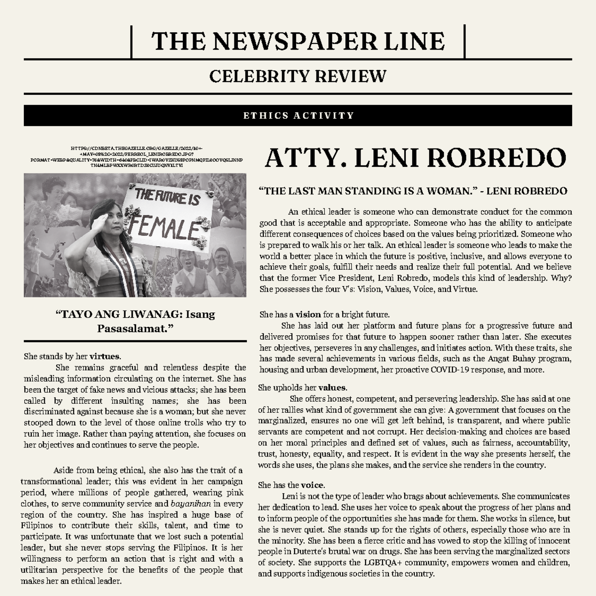 Group 1 Ethical-Leadership - THE NEWSPAPER LINE E T H I C S A C T I V I ...