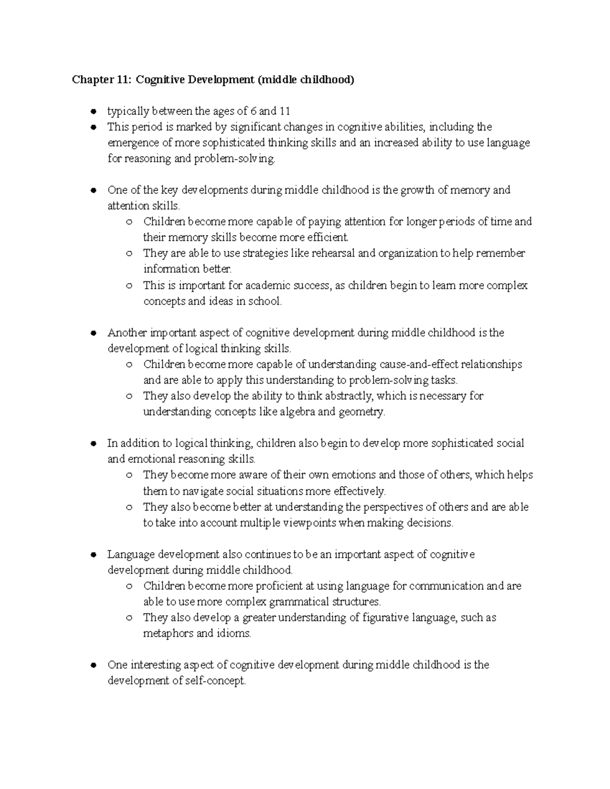 Chapter 11 Notes - Chapter 11: Cognitive Development (middle Childhood ...