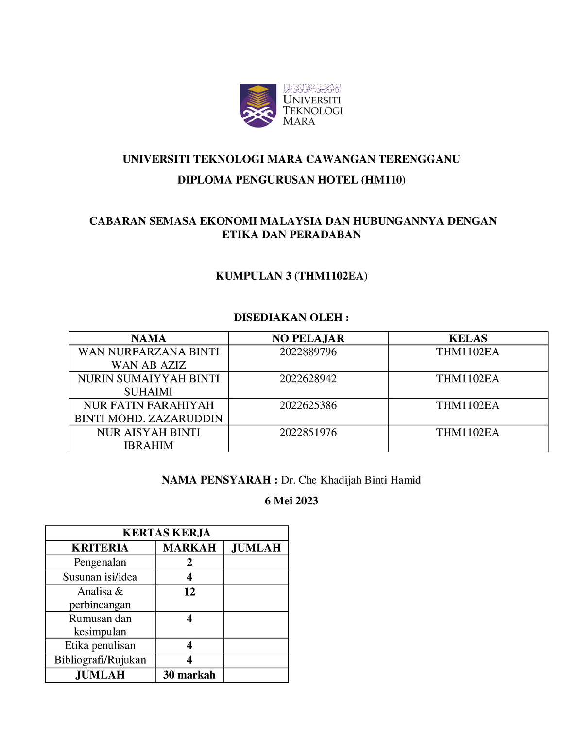 Kertas Kerja CTU152 GRP3[ - UNIVERSITI TEKNOLOGI MARA CAWANGAN ...