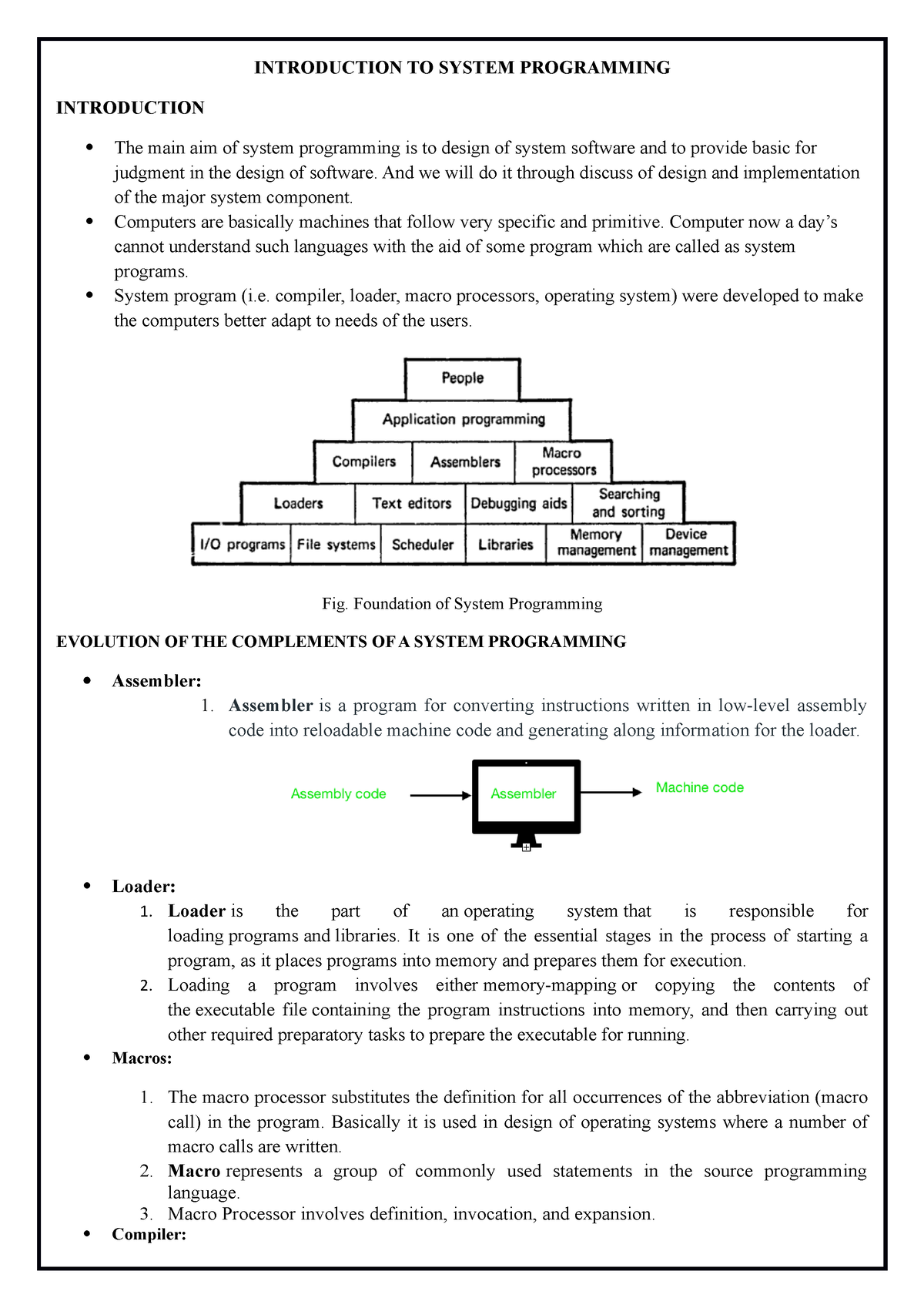 Unit 1 - B.tech System Programming Notes - INTRODUCTION TO SYSTEM ...